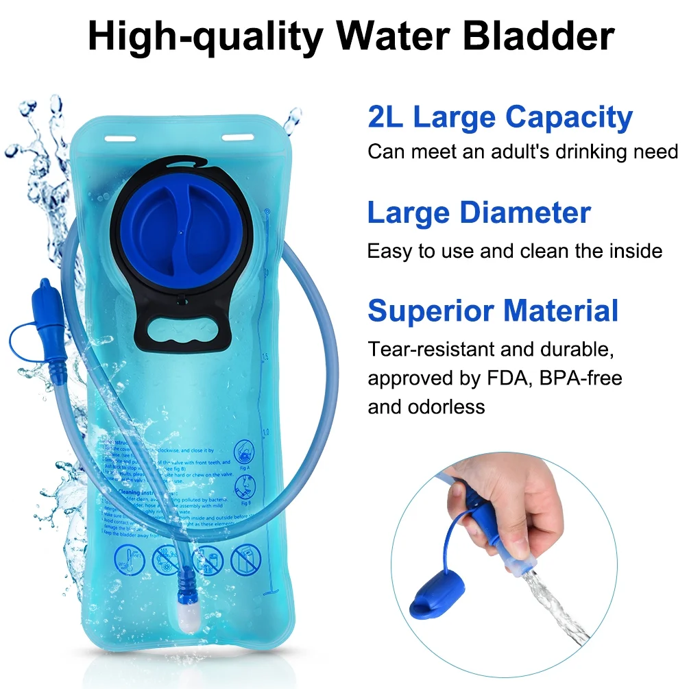 Hydration Pack & 2L Hydration Water Bladder - High Flow Bite Valve - Hydration Backpack with Storage - Lightweight Running Backpack, Also for Cycling, Hiking, Ski, Snow, Black