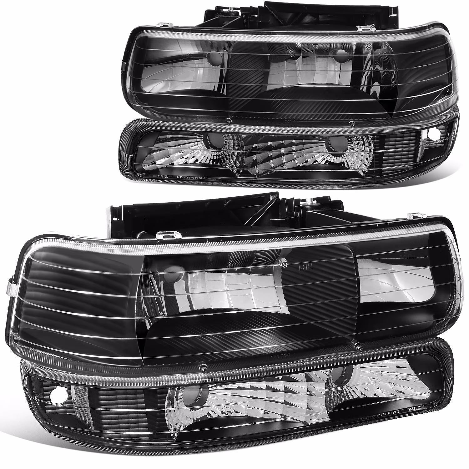 DNA Motoring HL-OH-CS99-4P-BK-CL1 For 1999 to 2006 Chevy Silverado Tahoe 4Pcs Headlight + Bumper Lamps Black Housing - GMT800 00 01 02 03 04 05 Left + Right