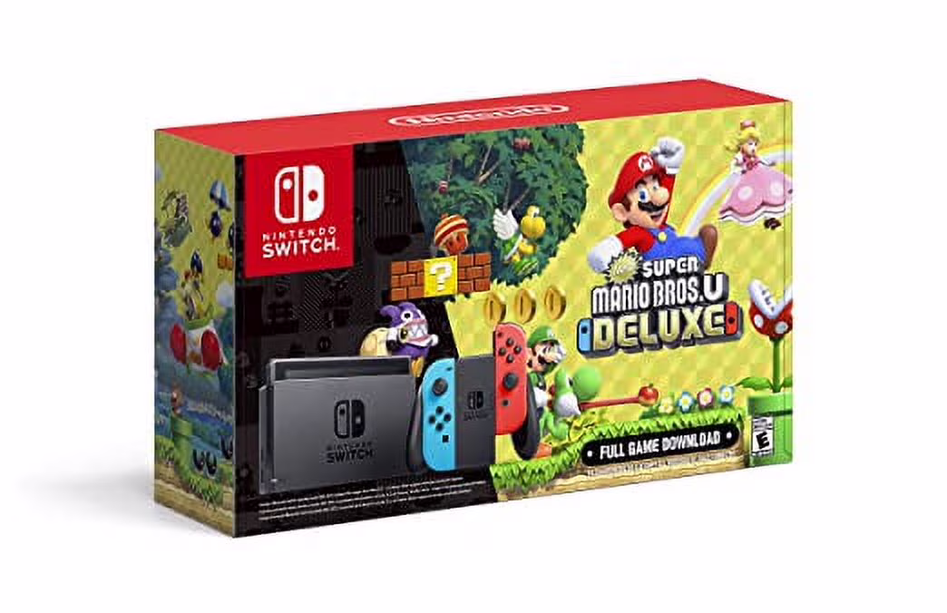 Nintendo Switch with Neon Blue and Neon Red Joy-Con - Game console - Full HD - black, neon red, neon blue - Super Mario Bros. U Deluxe