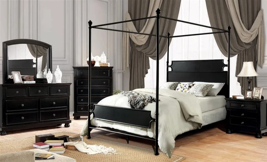 Transitional Black Metal Queen Bedroom Set 5pcs FOA CM7424BR Beatrix