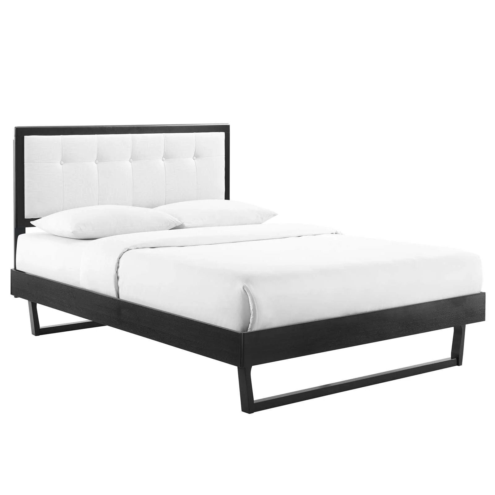 Modway Willow Queen Wood Platform Bed With Angular Frame in Black White
