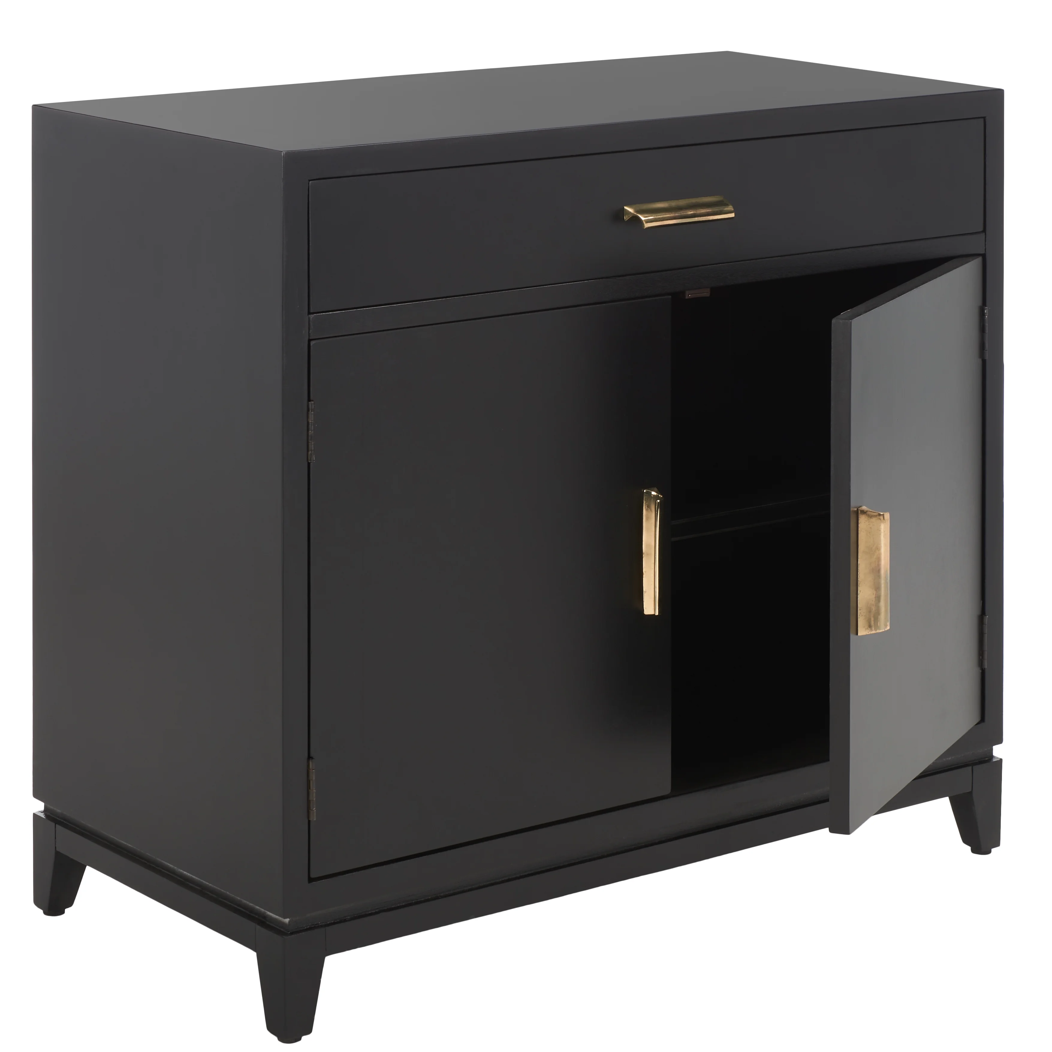SAFAVIEH Nigel Mid-Century 2 Door 1 Drawer Chest, Black/Brass (31.9 in. W x 15.9 in. D x 29 in. H)