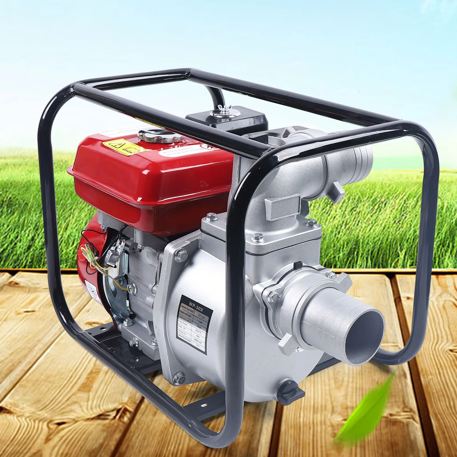 ZhdnBhnos 7.5HP 3'' Gasoline Semi Trash Transfer Water Pump High Pressure Agricultural Garden Sprinkler Irrigation Pump Kit 3000W 3600RMP