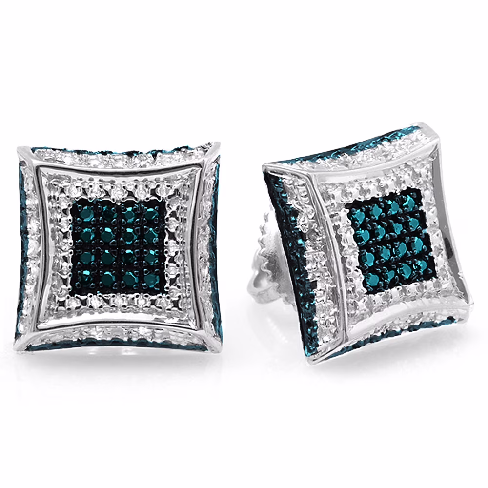 0.15 Carat (ctw) 14K White Gold Round Blue & White Diamond Micro Pave Setting Kite Shape Stud Earrings