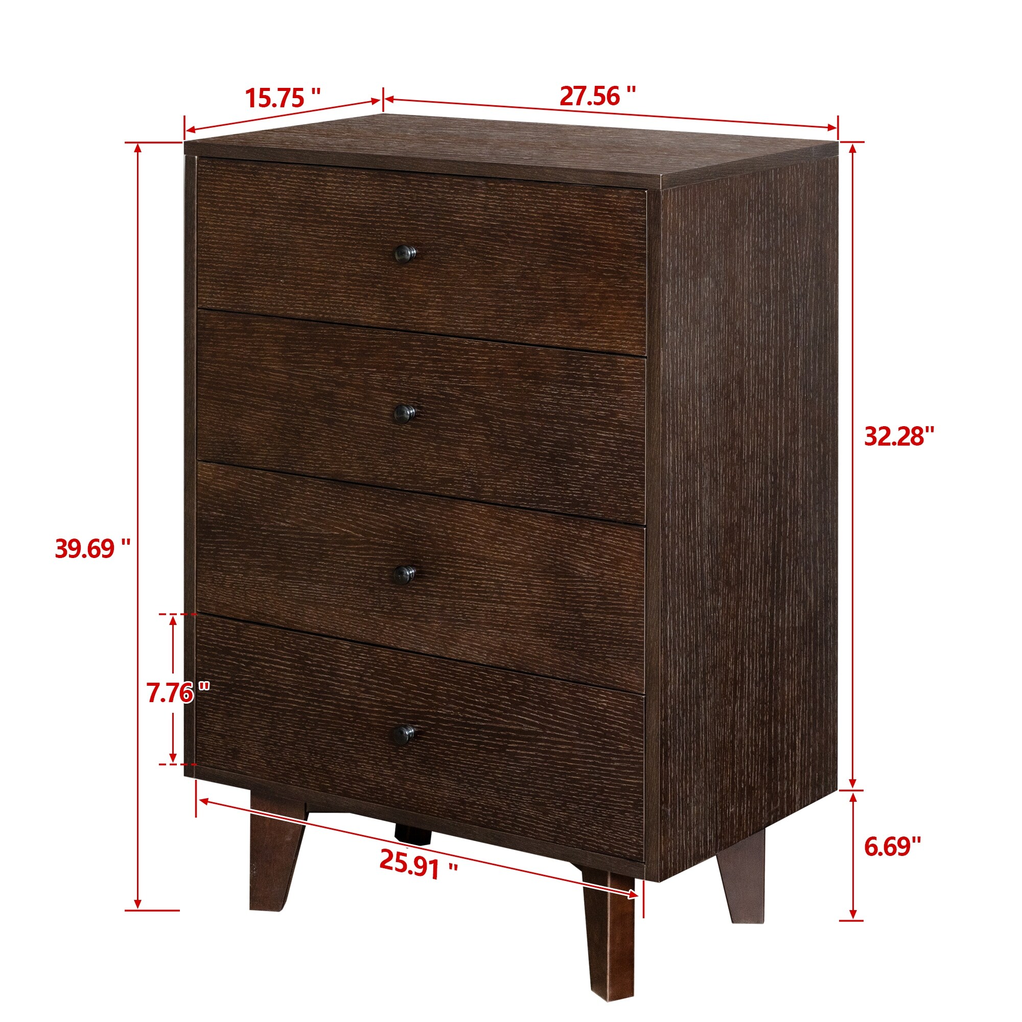 BESTCOSTY Retro Soild Wood 4 Drawers Dresser with Round Hndle