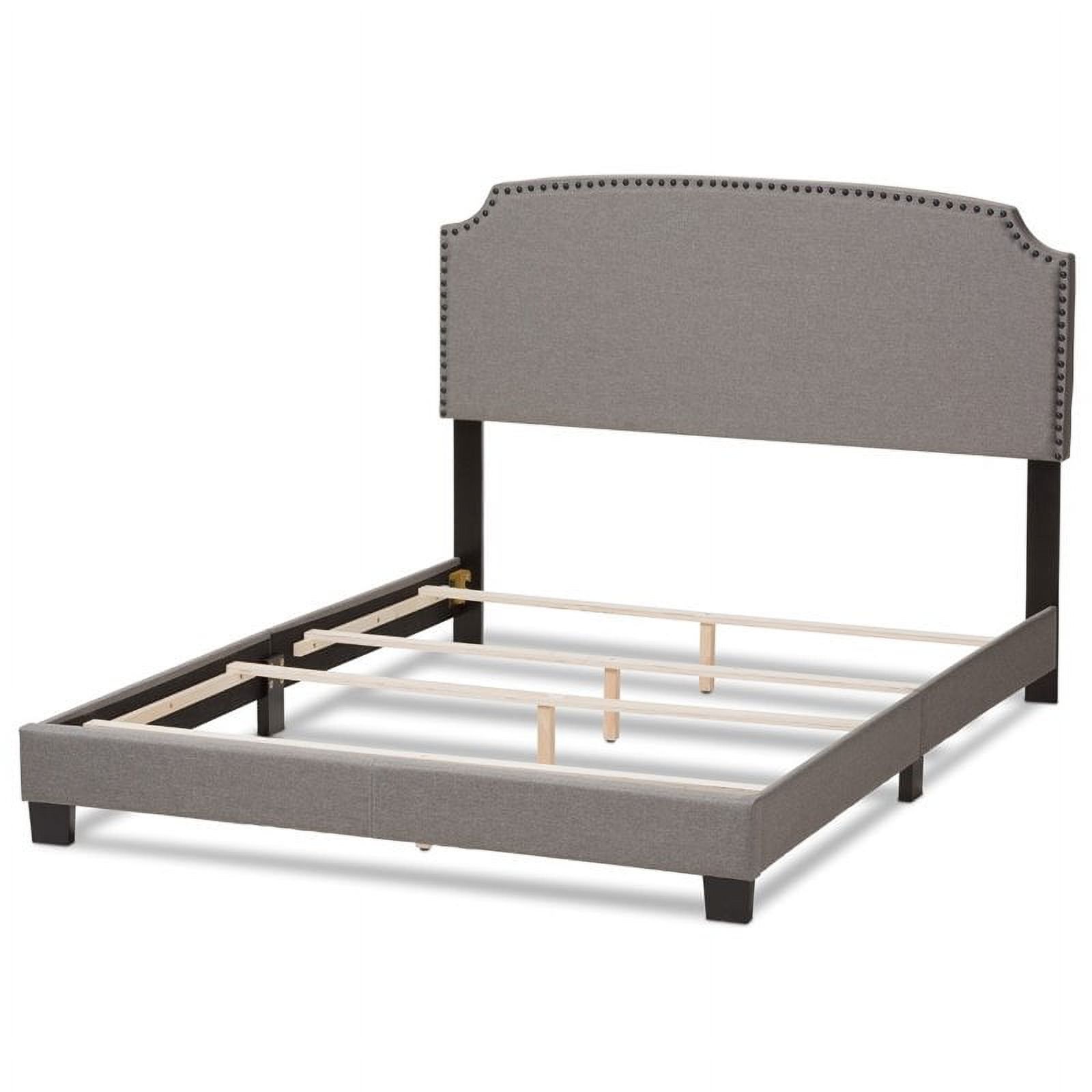 Bowery Hill Nailhead Upholstered Queen Bed in Light Grey
