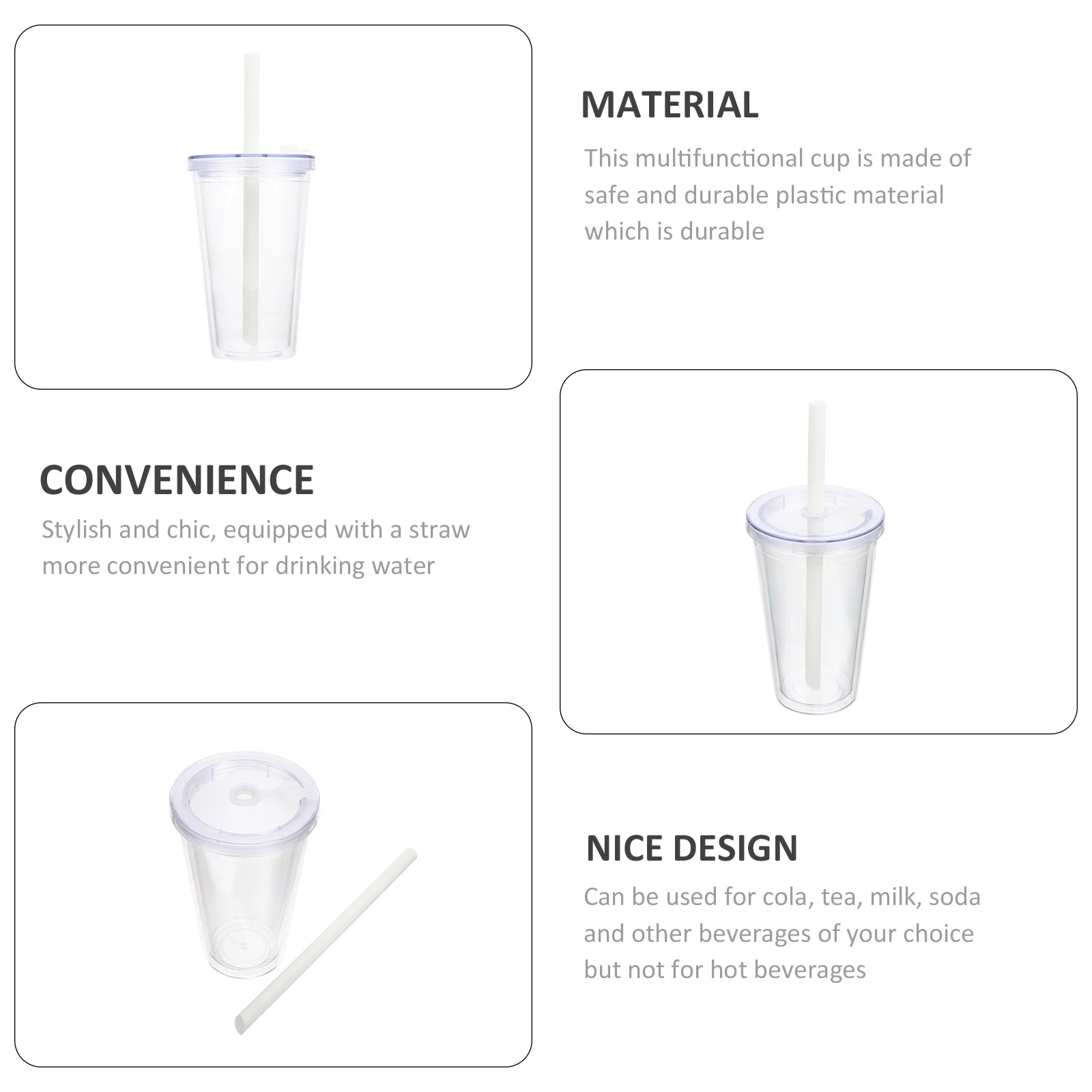NUOLUX Cup Cups Bottle Tea Boba Smoothie Water Tumbler Reusable Iced Bubble Beverage Mouth Juice Wide Coffee Straw Juicing