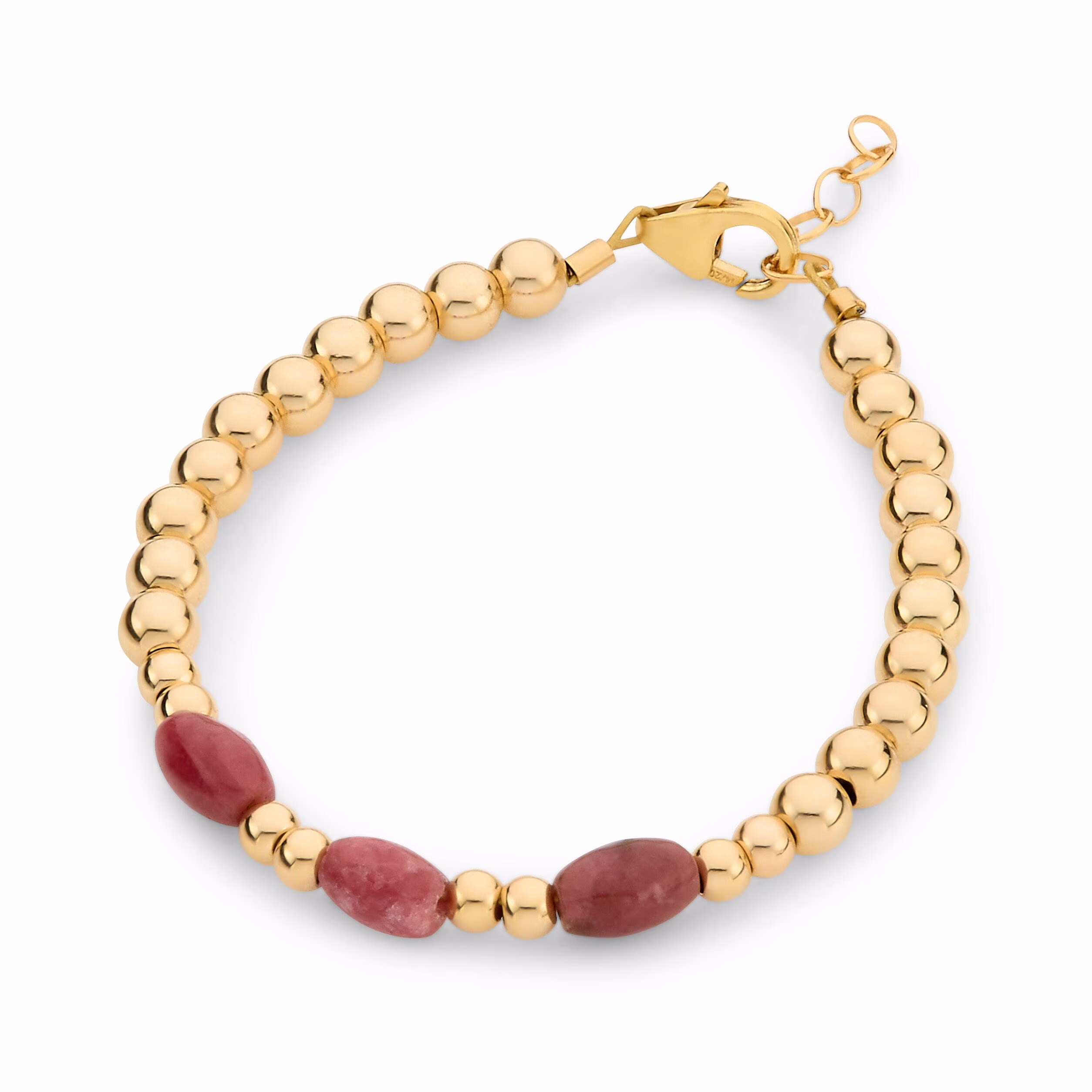 Infant/Baby Girl/Child Bracelet With 14kt Gold Filled Beads, Rice Rhodonite Beads (B2129-G)