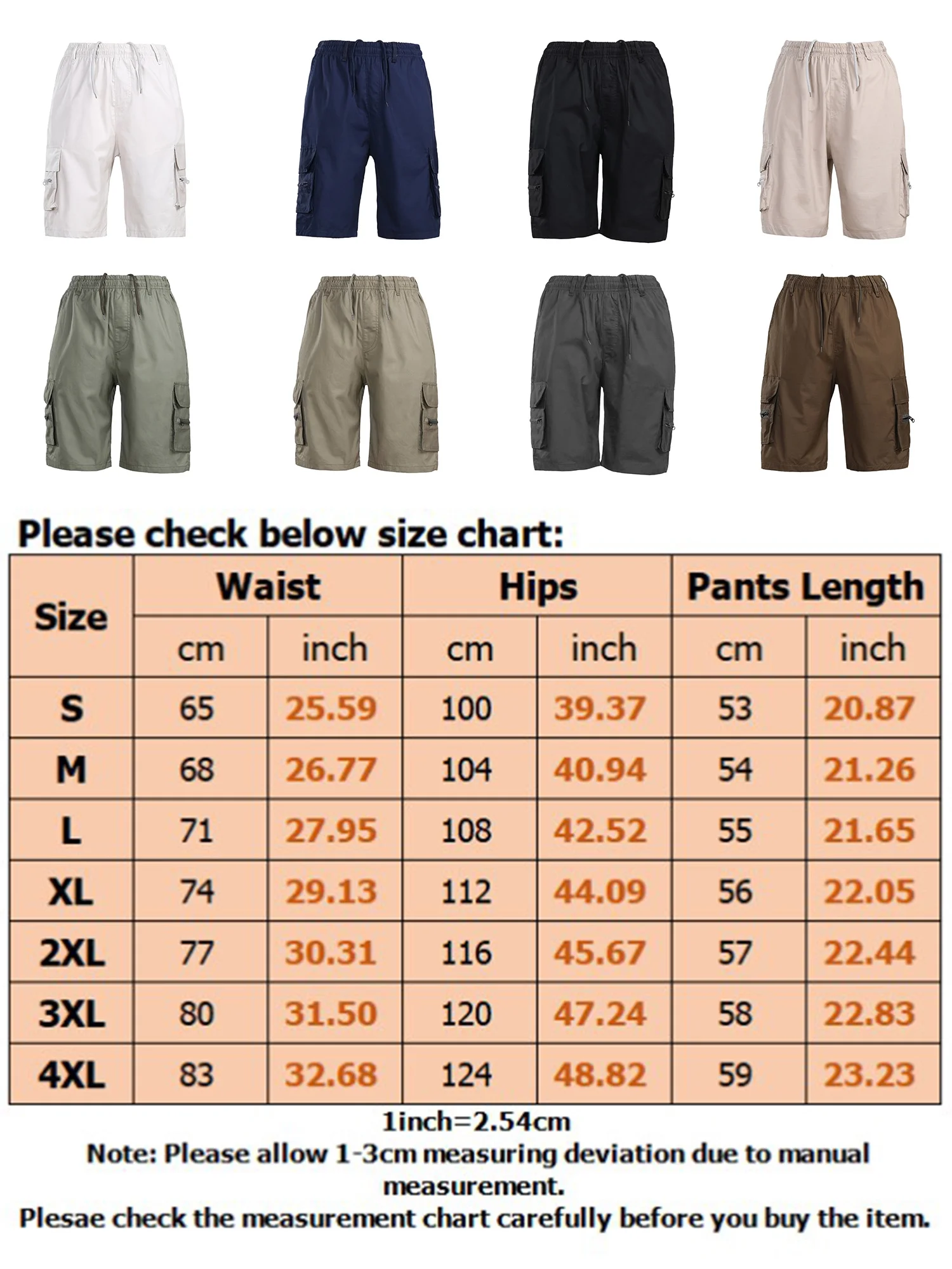 Niuer Workout Hiking Cargo Shorts for Men Elastic Waist Drawstring Casual Summer Beach Lounge Overalls Shorts with Pocket
