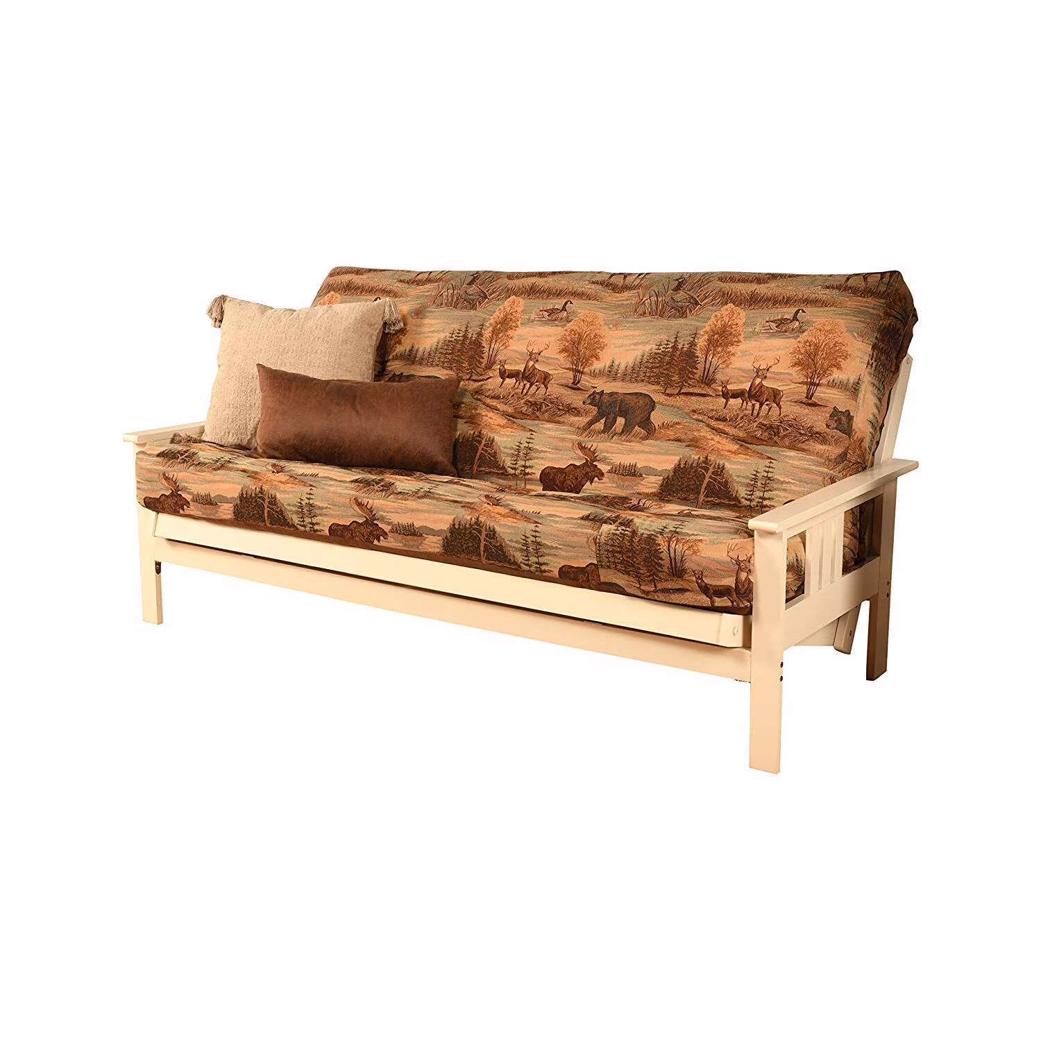 Homestock Artisanal Attic Full Futon Frame with Storage Drawers, Color:Antique White/Gray