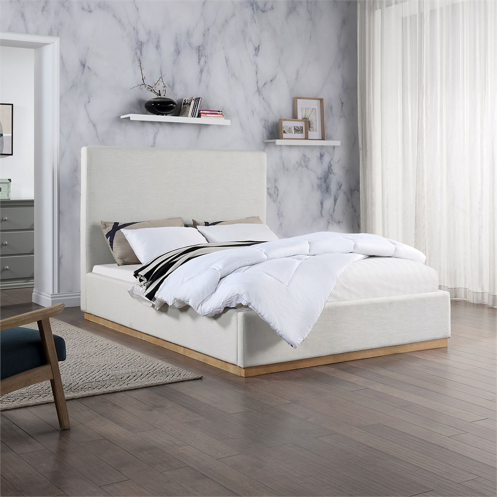 Meridian Furniture Alfie Cream Linen Textured Fabric King Bed