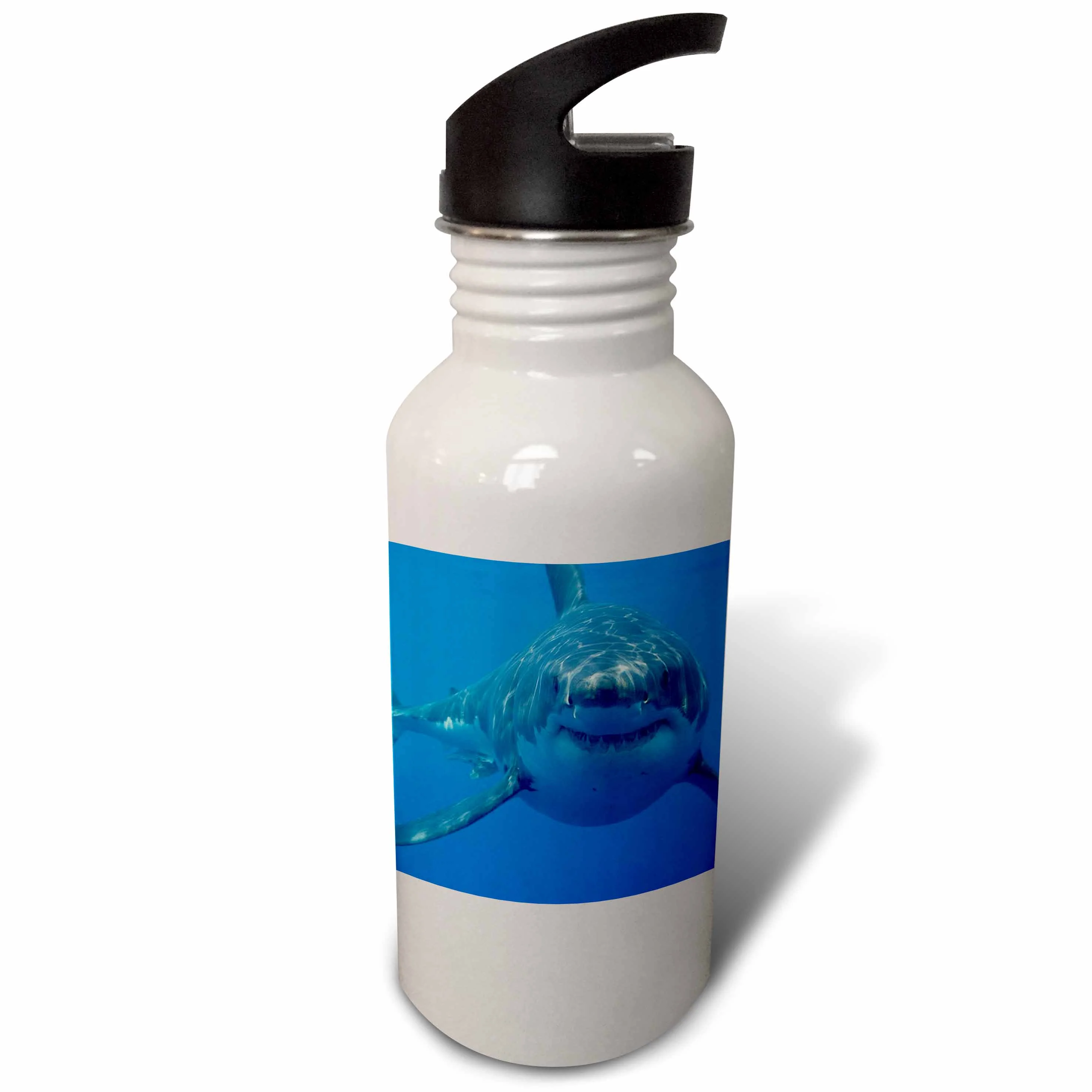 3dRose Underwater Great White Shark, Sports Water Bottle, 21oz
