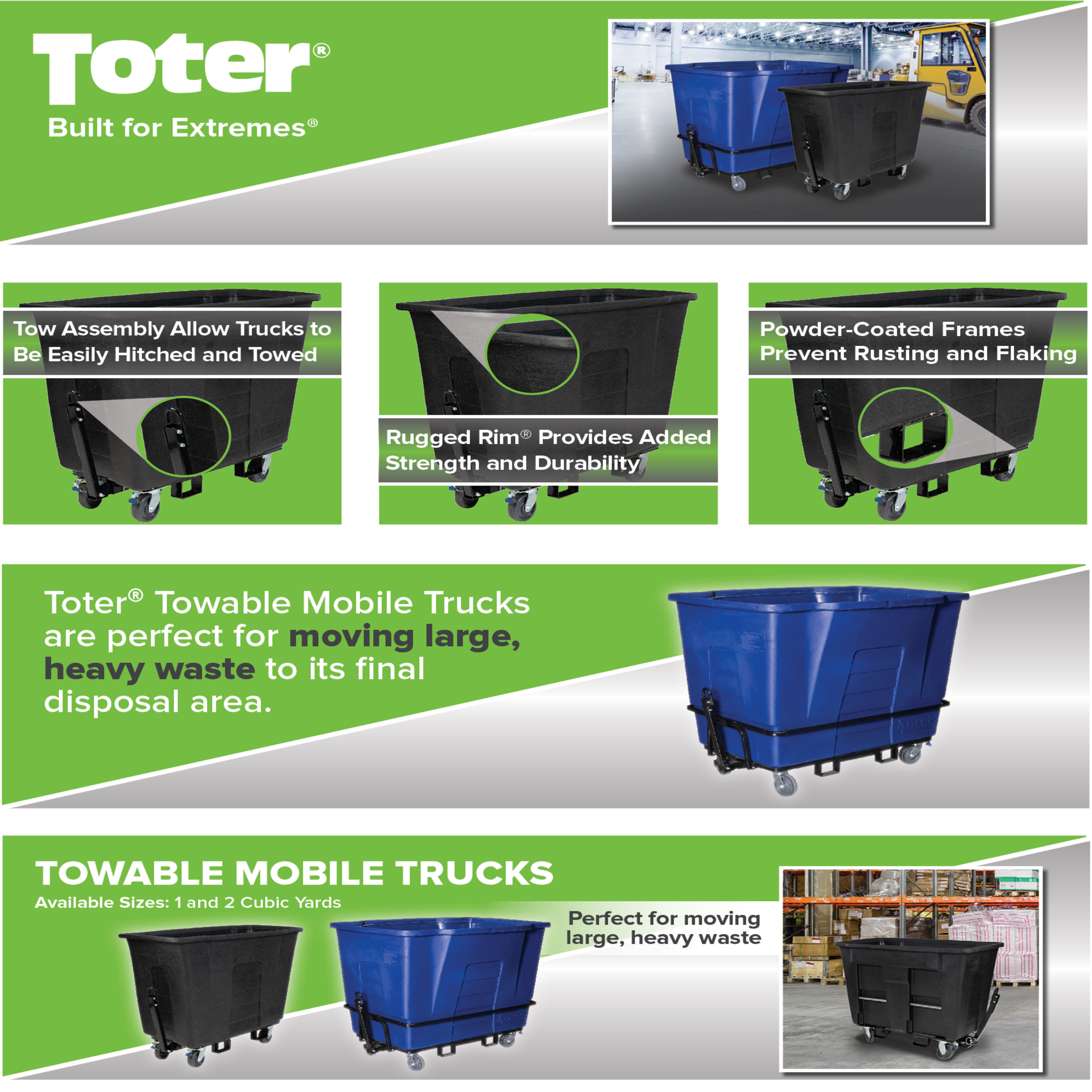 Toter 1 Cubic Yard 1,000 lbs. Capacity Towable Mobile Truck - Gray