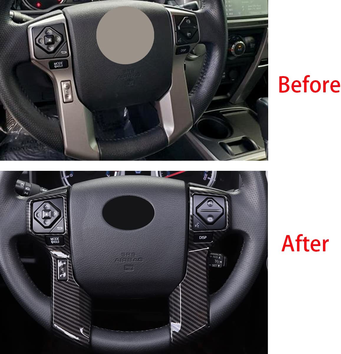 Tocatus Steering Wheel Cover Trim for 2014-2022 Toyota 4Runner SUV Tacoma Tundra, ABS Carbon Fiber 2PCS (5 Holes)