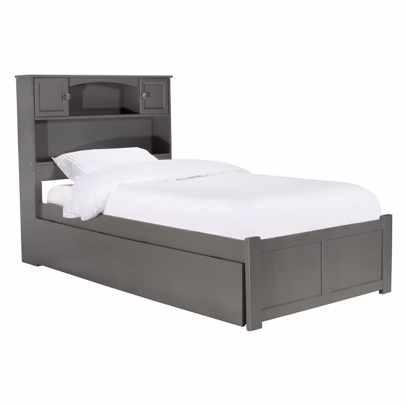 Leo & Lacey Modern Solid Wood Twin Platform Bed with Twin Trundle in Gray