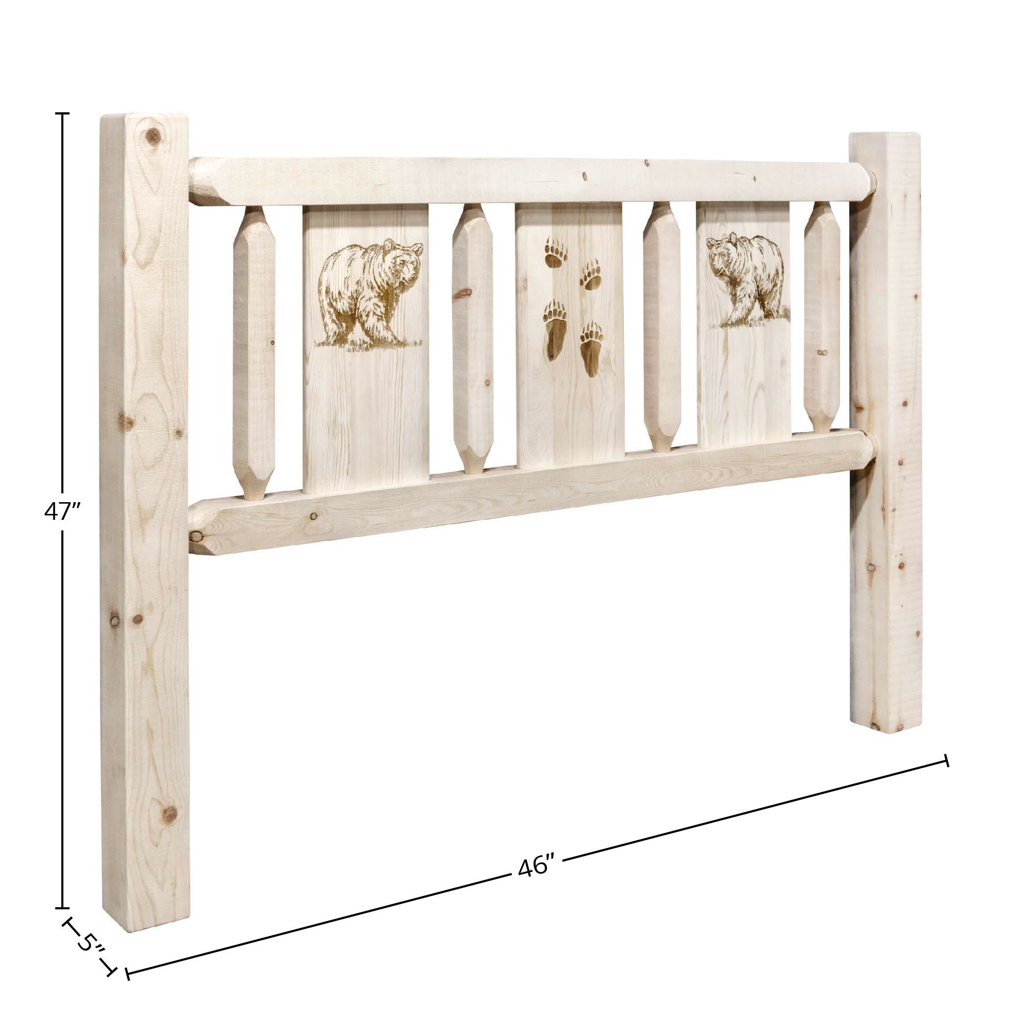 Homestead Collection Twin Headboard w/ Laser Engraved Bear Design, Ready to Finish