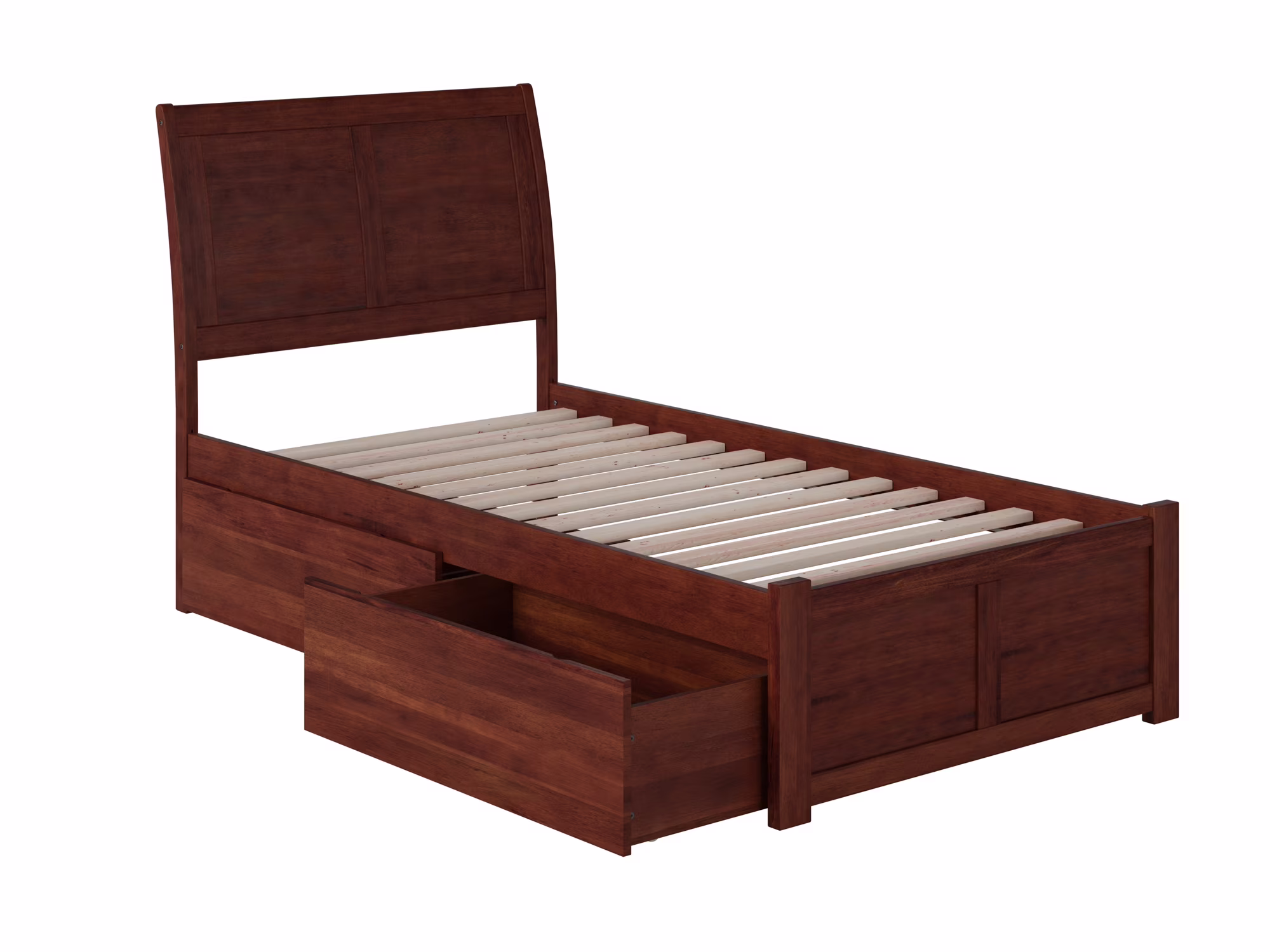 Portland Platform Bed with Flat Panel Foot Board and 2 Urban Bed Drawers in, Multiple Colors and Sizes