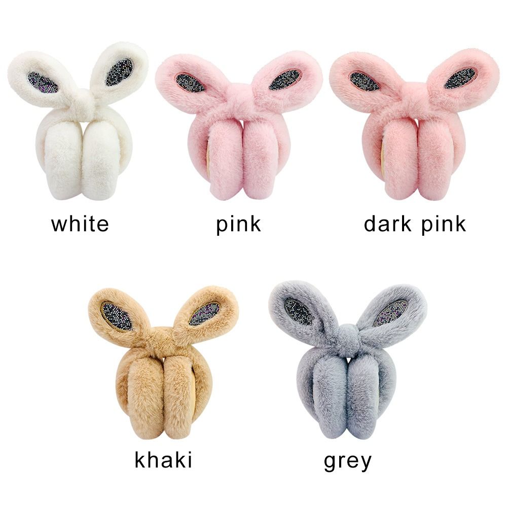 Portable Ear Warmer Outdoor Cold Protection Soft Plush Earmuffs Winter Warm Rabbit Ear Ear-Muffs Foldable Earflaps WHITE