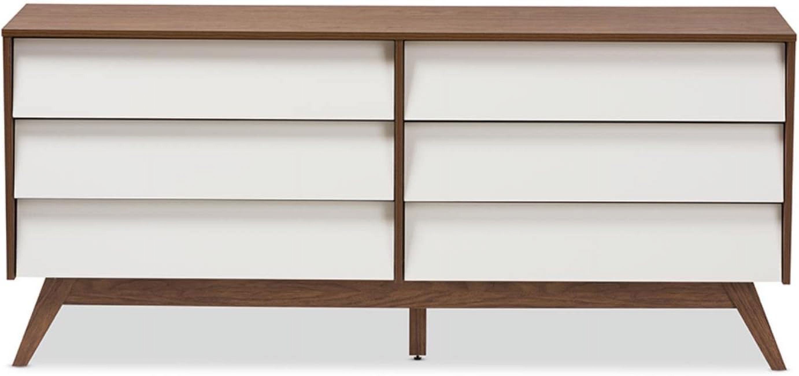 Hildon 6 Drawer Double Dresser In White And Walnut Brown