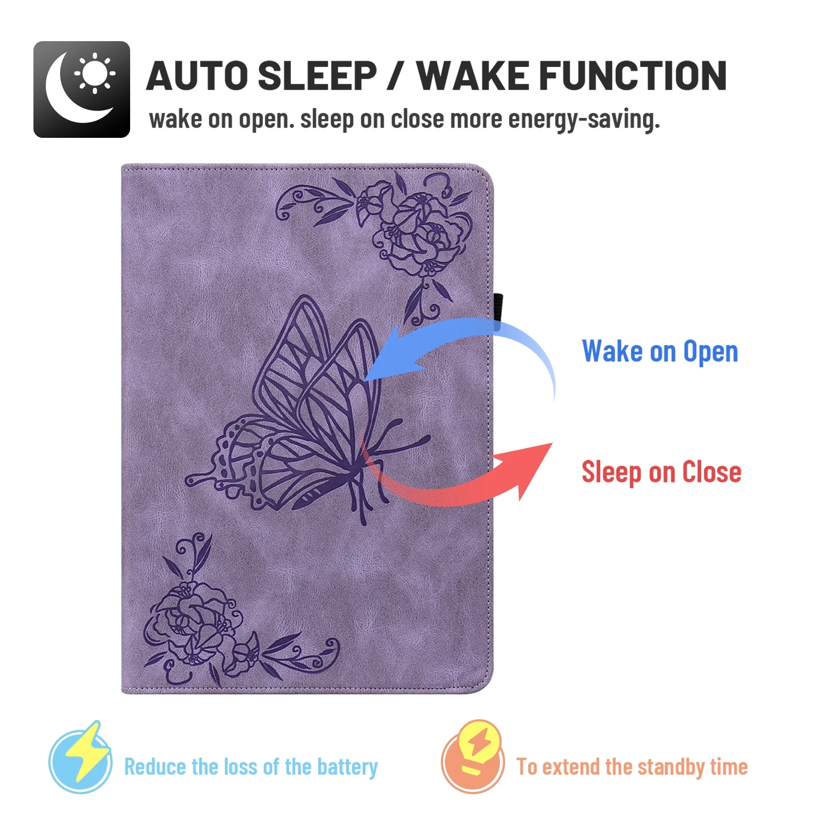 Decase for iPad 10th Generation 10.9 inch 2022 Case,Leather Flip Cover With Pencil Holder,Embossed Butterfly Pattern Folio Stand Card Pocket Auto Wake/Sleep Case for iPad 10.9 Inch, Purple