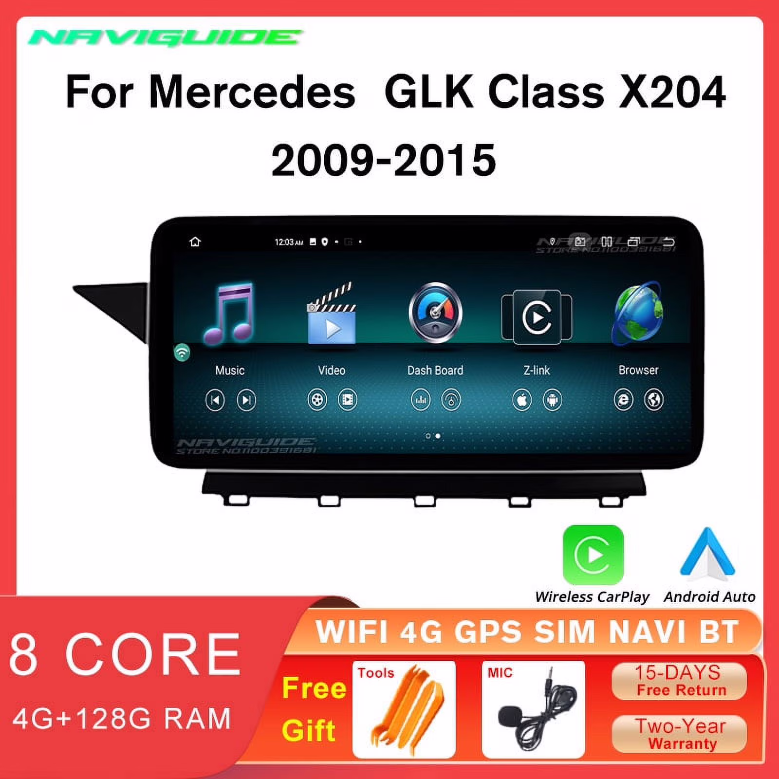 Car Radio  Android 12 Touch Screen Car Stereo 12.3inch 10.25INCH Car Touch Screen for Mercedes Benz GLK Class X204 2009-2015 Year, Support Wireless Carplay Android Auto Mirrorlink