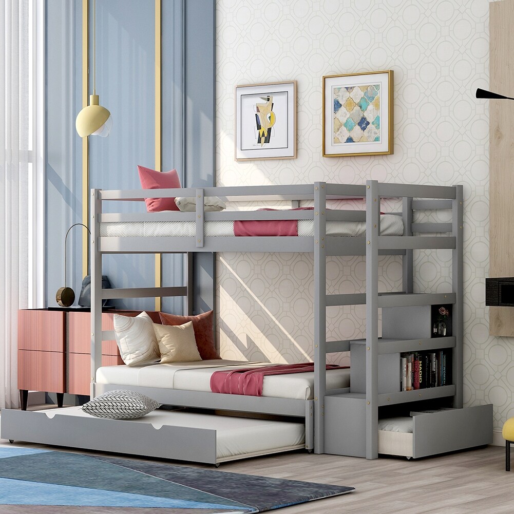Twin over Twin Bunk Bed with Twin Size Trundle