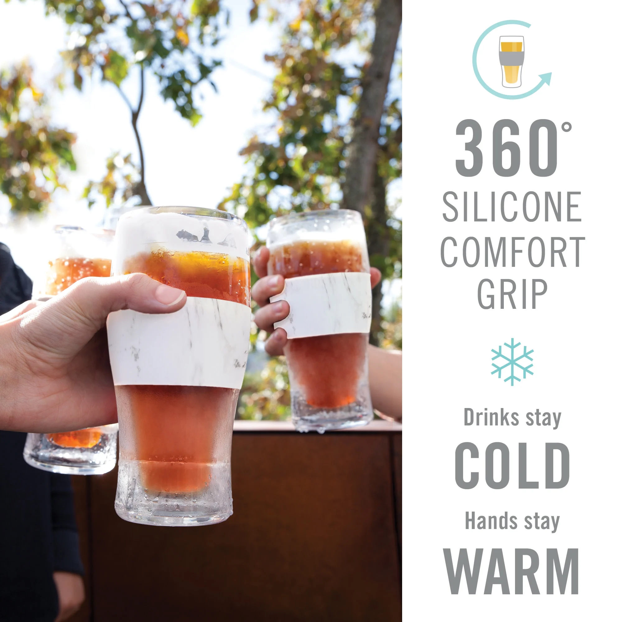 Host Freeze Beer Glasses - Double Walled Insulated Plastic Pint Glasses, Marble