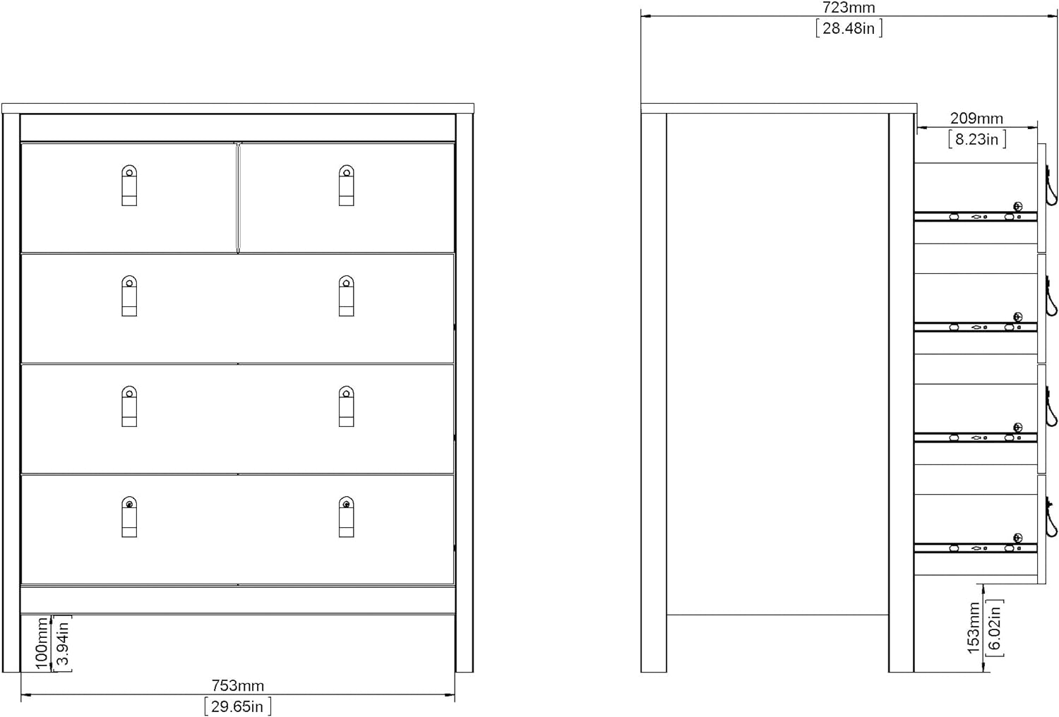 5 Drawer Chest, White