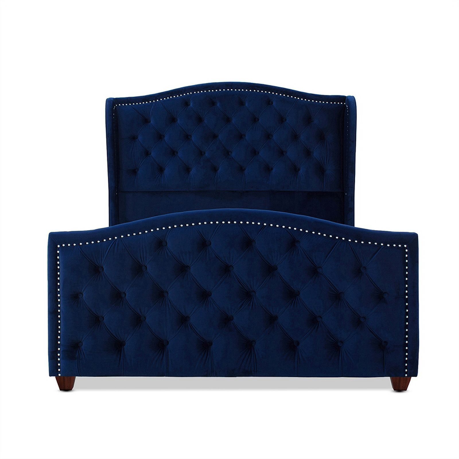 Maklaine Modern Hardwood Tufted Wingback Queen Bed in Navy Blue