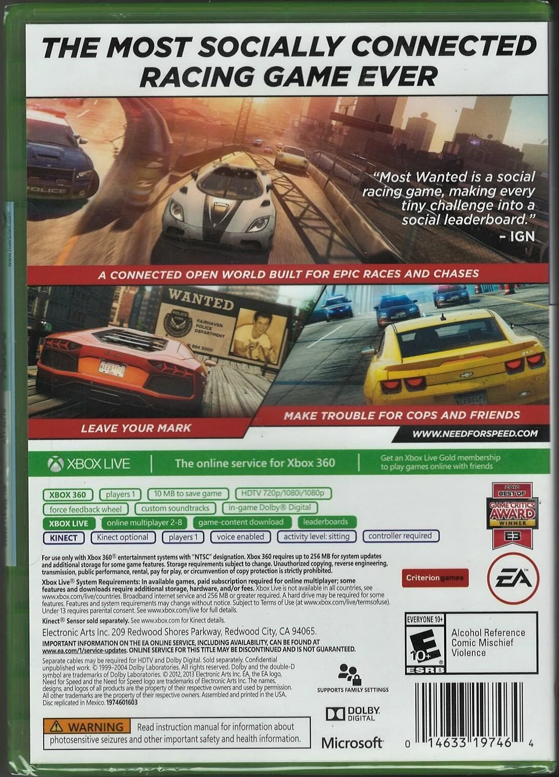 Need for Speed: Most Wanted 2012 (Platinum Hits) Xbox 360 (Brand New Factory Sea