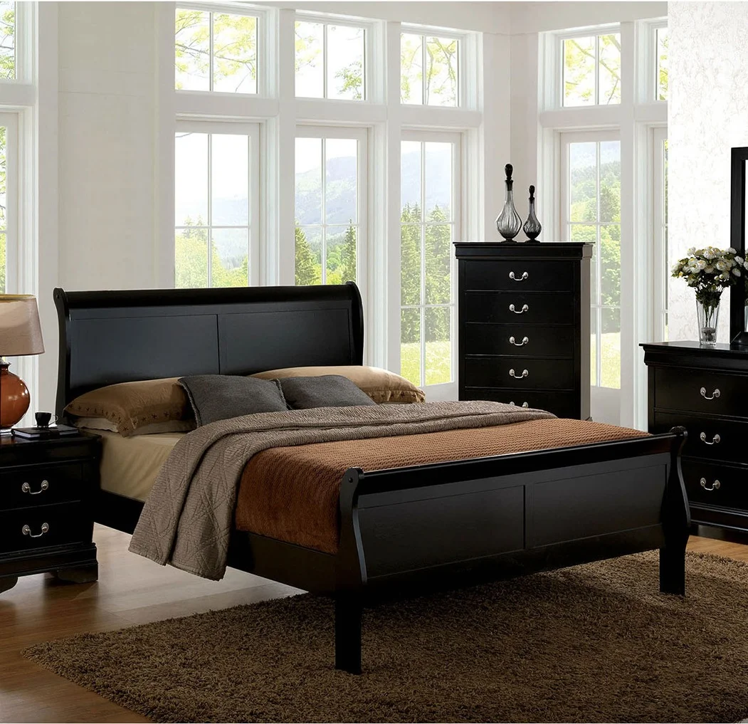 CoSoTower Twin Size Bed Black Louis Phillipe Solidwood 1Pc Bed Bedroom Sleigh Bed