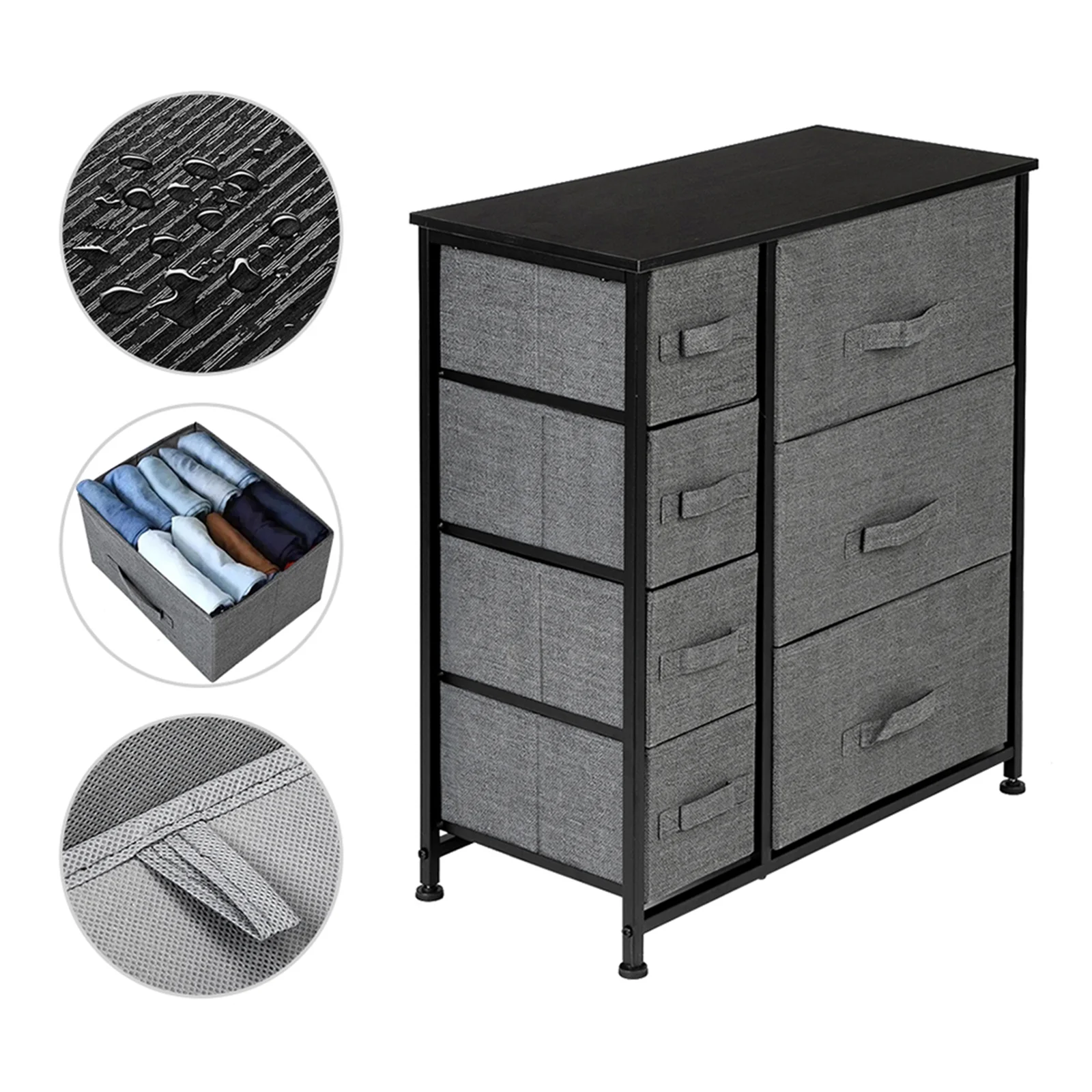 Dresser for Bedroom with 7 Drawers and Wood Top Fabric Storage Tower Tall Chest Organizer Unit for Closet, Living Room, Hallway