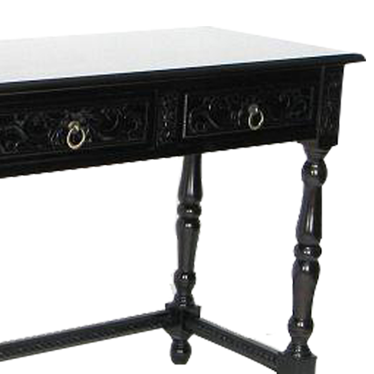 Benjara BM213517 Wooden Console Table with Carved Details & Turned Legs - Black