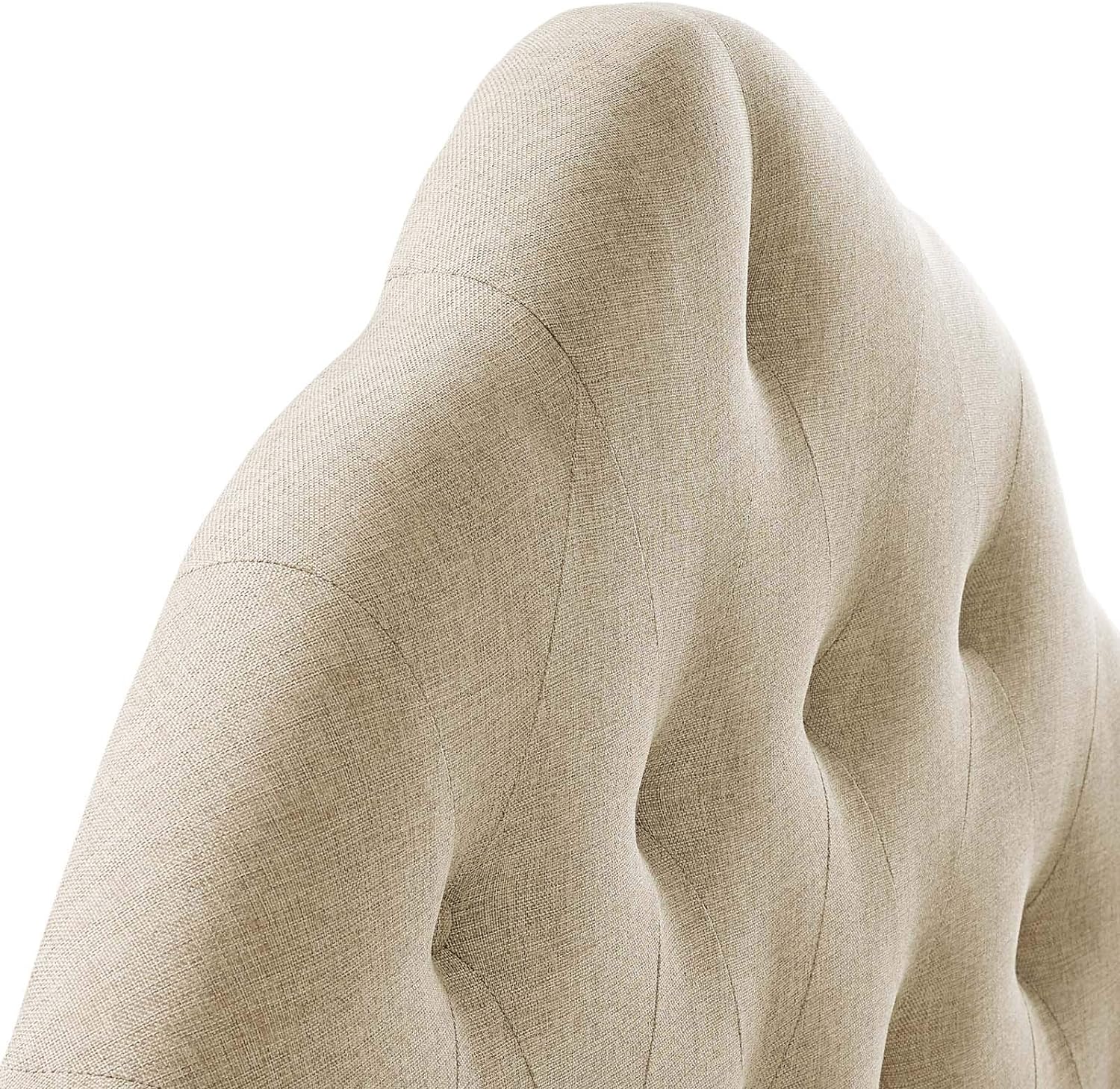 Sovereign Tufted Button Linen Fabric Upholstered King Headboard In Beige