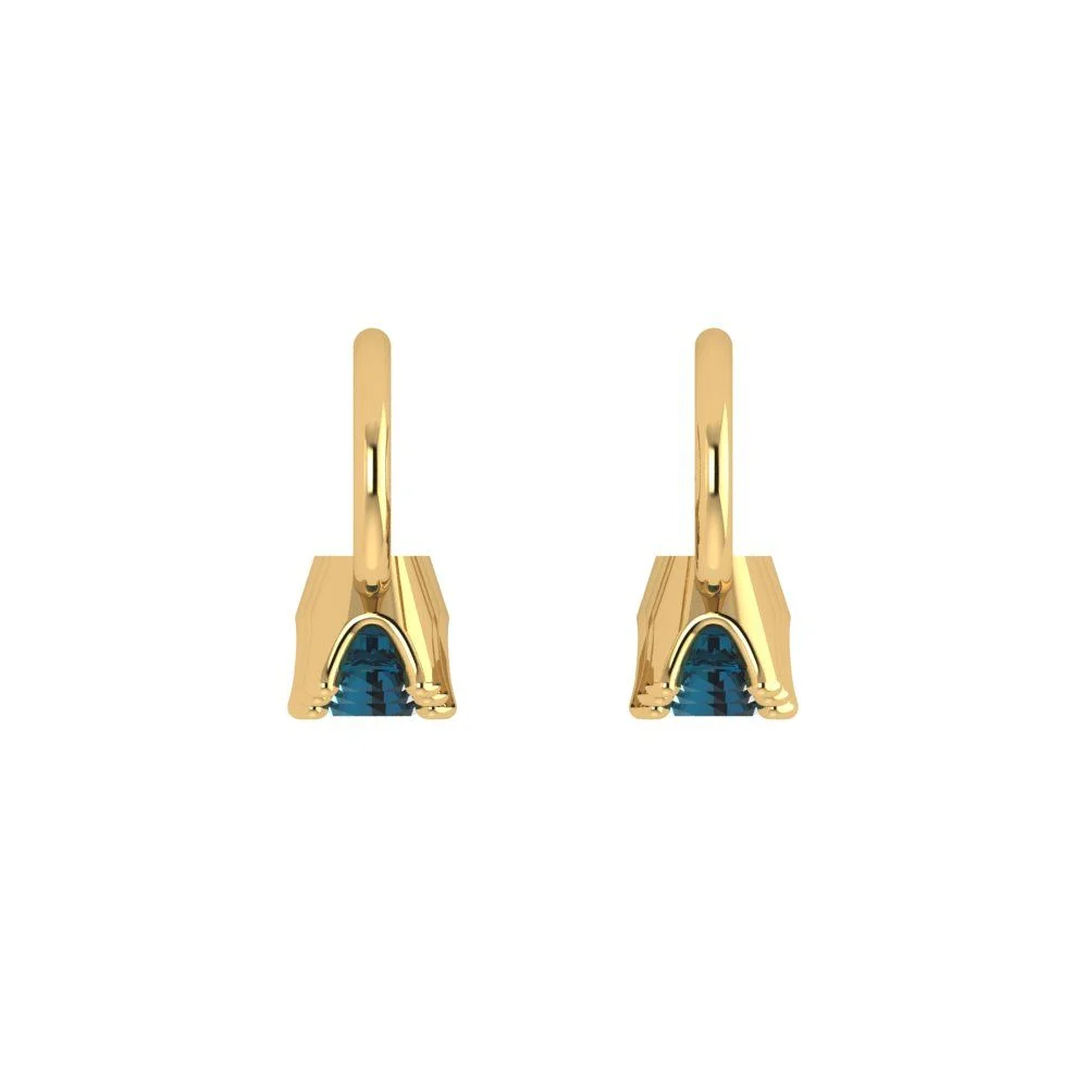 1.06ct Brilliant Round Cut Drop Dangle Natural London Blue Topaz 18K Yellow Gold Earrings Lever Back