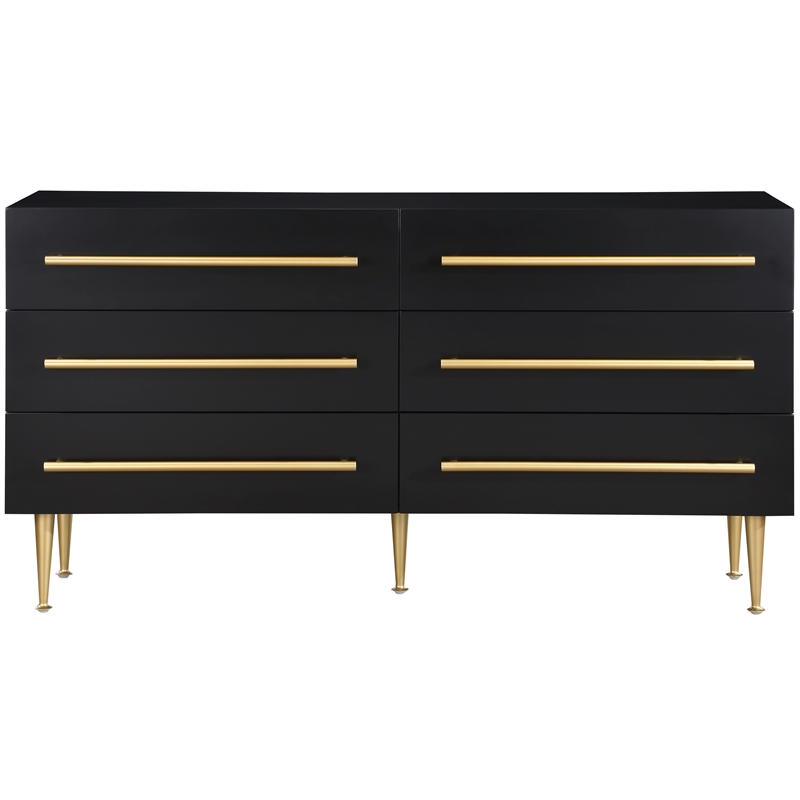 Meridian Furniture Marisol Black Dresser with Gold Metal Legs and Handle