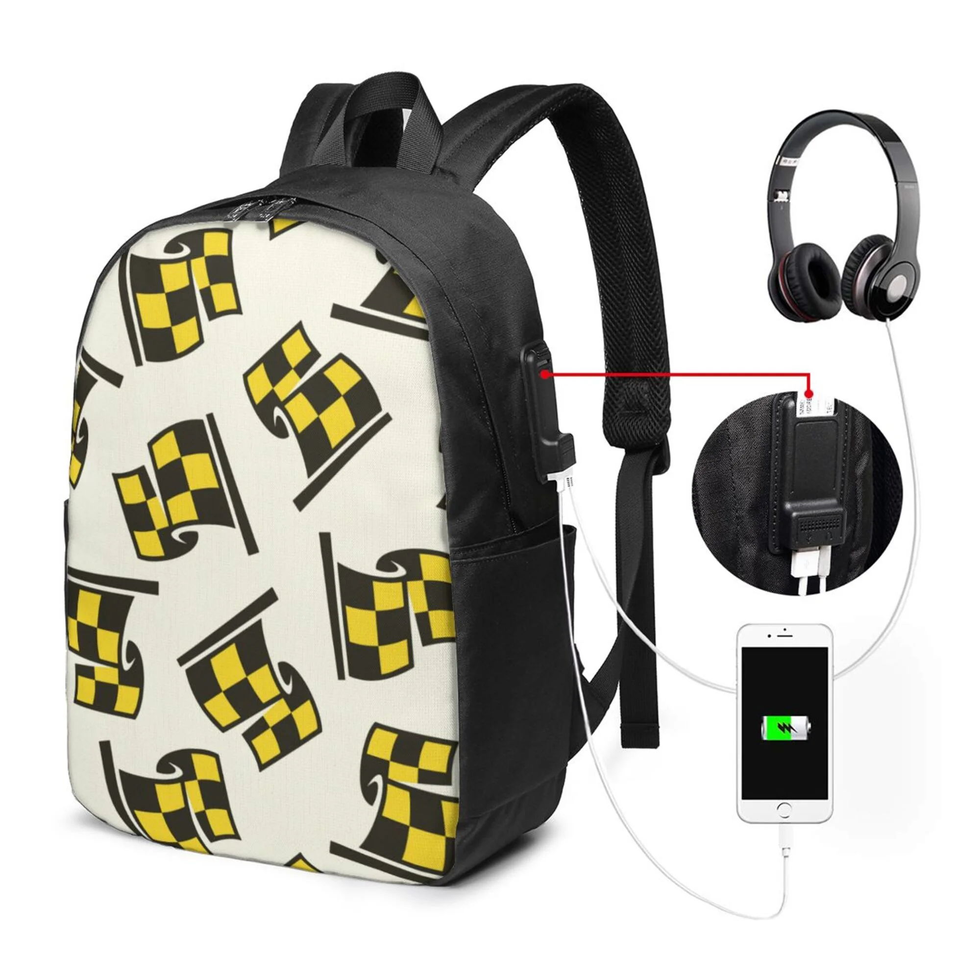 TEQUAN Travel Laptop Backpack, checkered flag racing colorful Prints Outdoor Hiking Bag School Bookbag Casual Lightweight Daypack