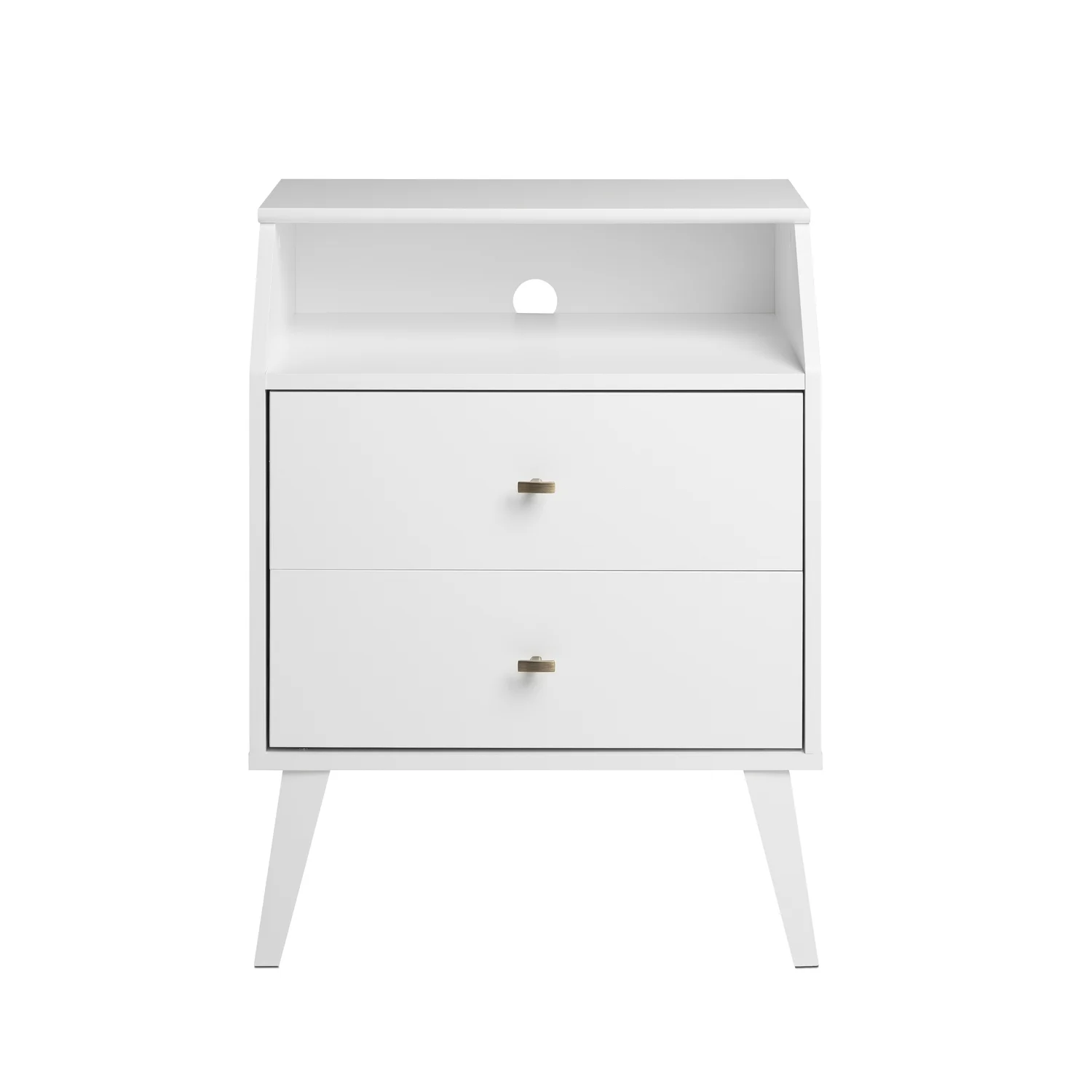 Prepac Milo Mid Century Modern 2-Drawer Nightstand with Angled Top, White