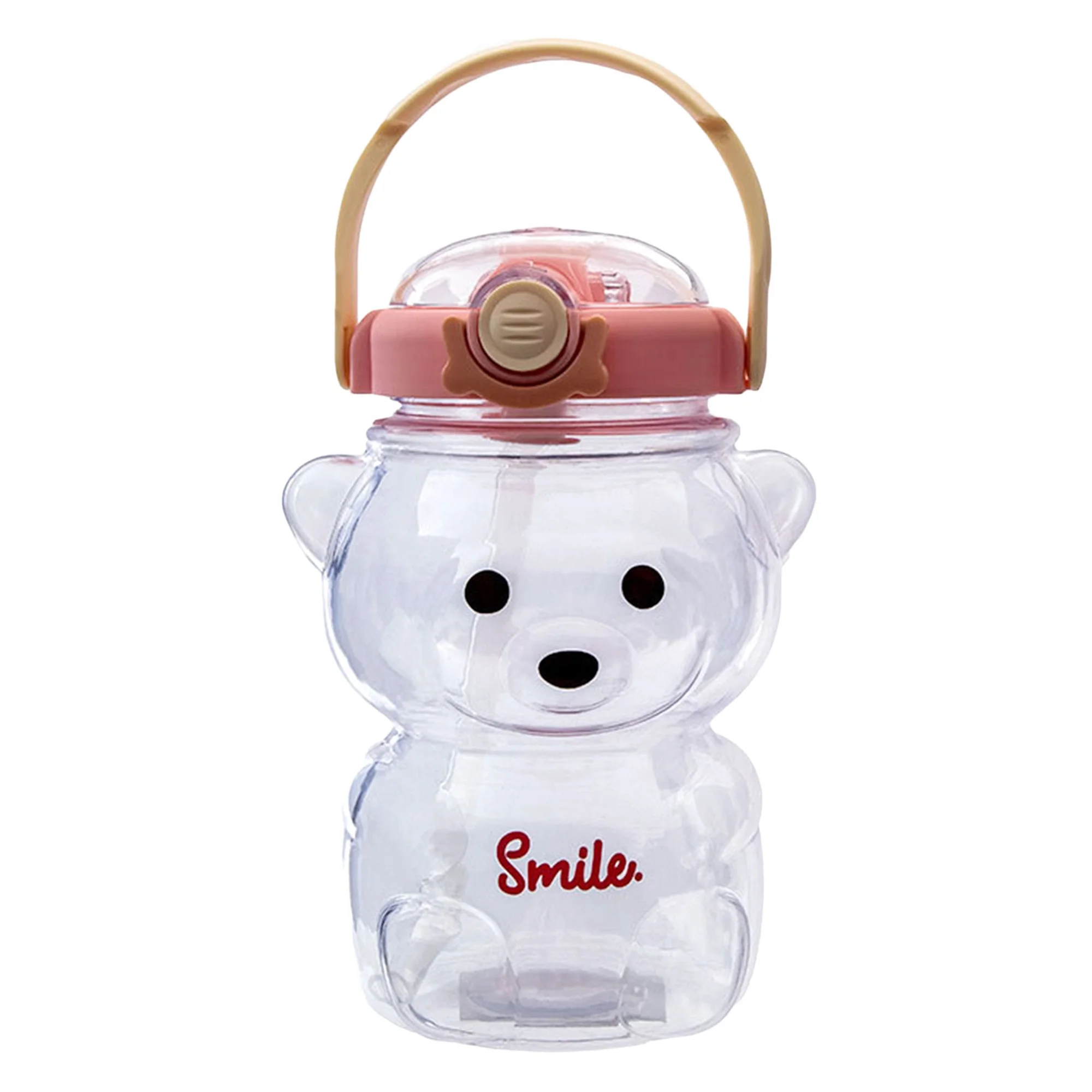 Sunisery 1000ml Bear Straw Bottle Bear Shape Large Capacity Leakproof Water Jug with Shoulder Strap