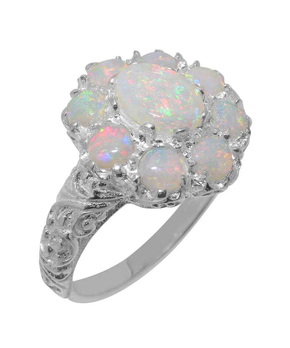 LBG British Made 18k White Gold Natural Opal Womens Statement Ring - 33 size options - Size 10