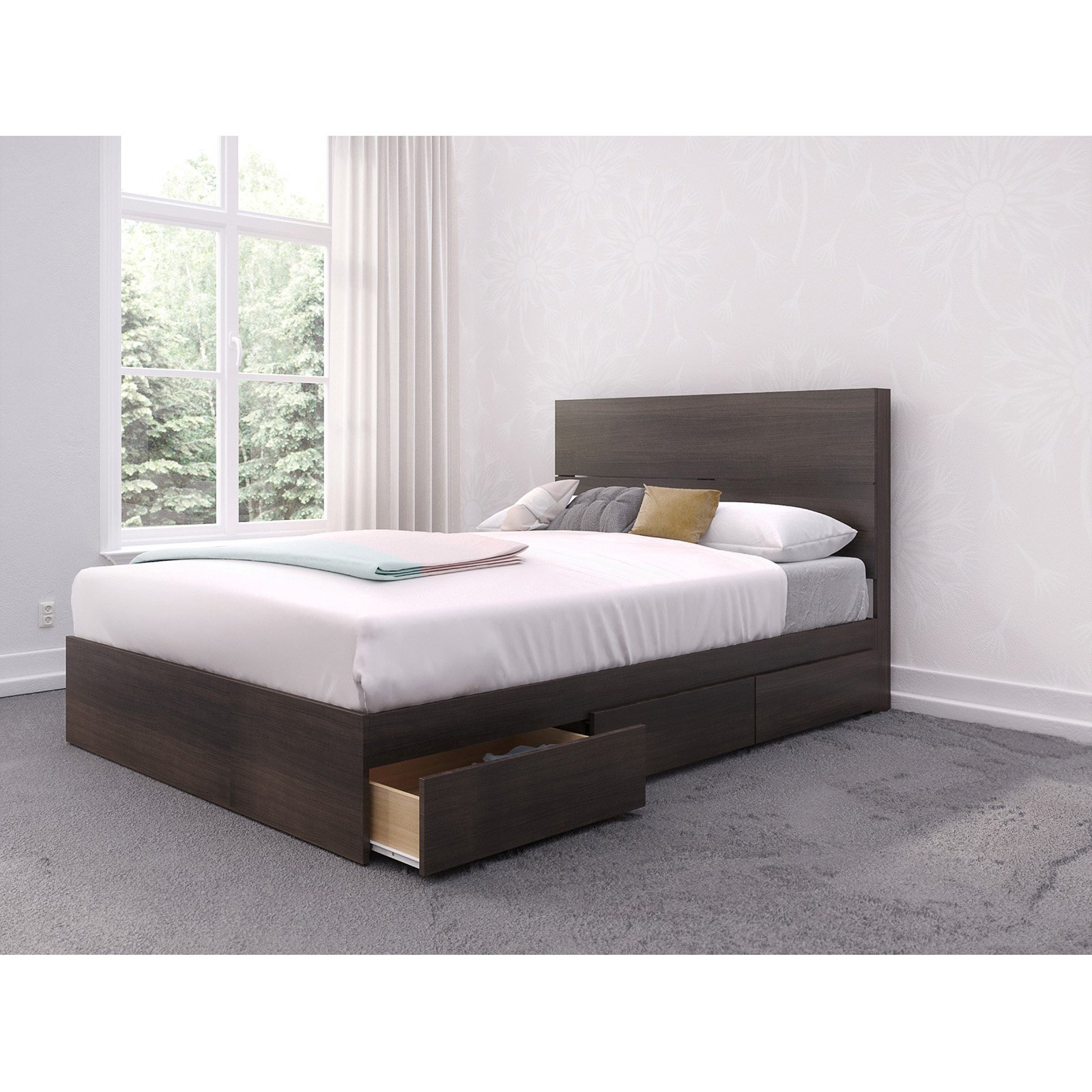 Nexera Queen Bed with Headboard Set #402009, Ebony-Finish:Ebony