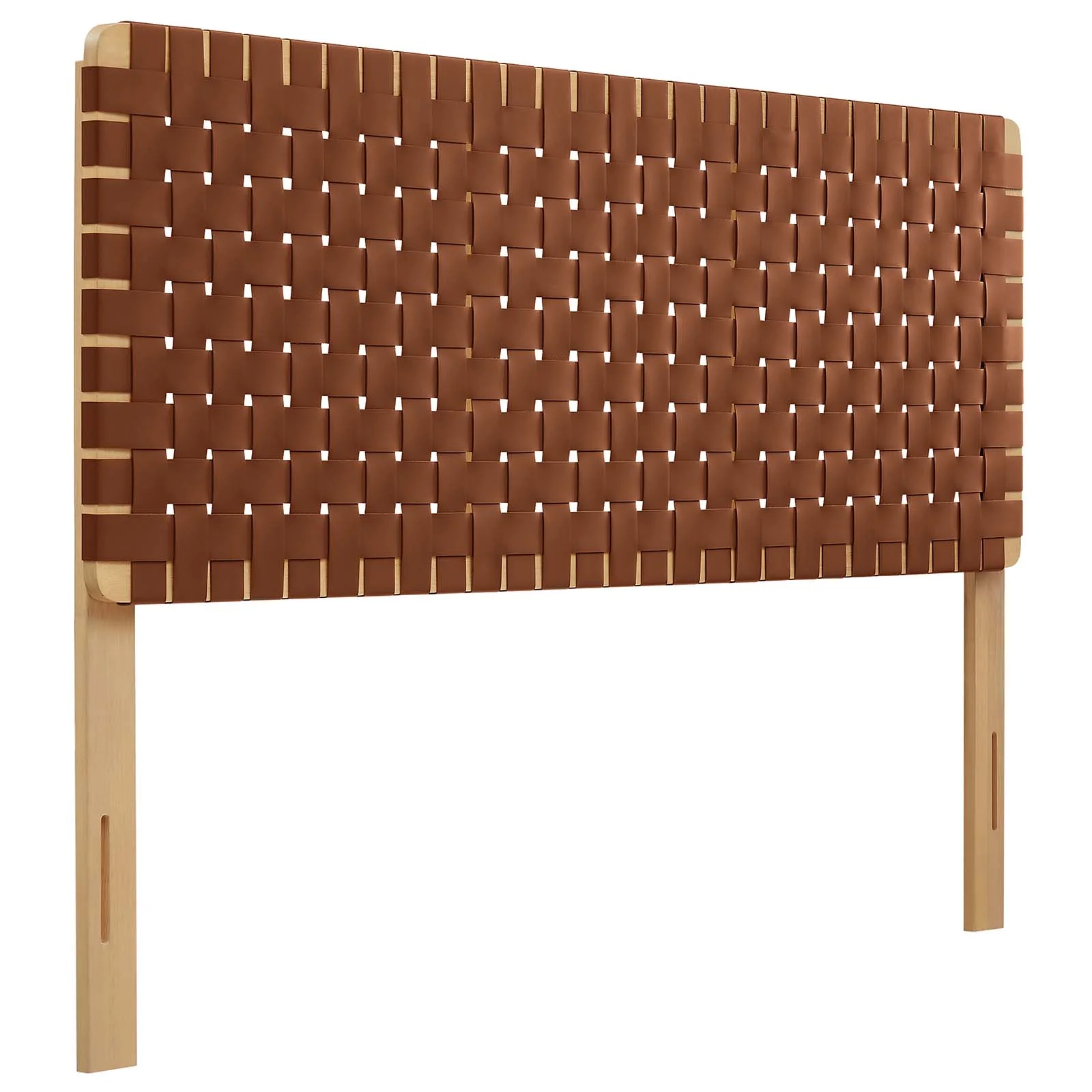 Modway Sparta Weave Queen Vegan Leather Headboard in Natural Brown