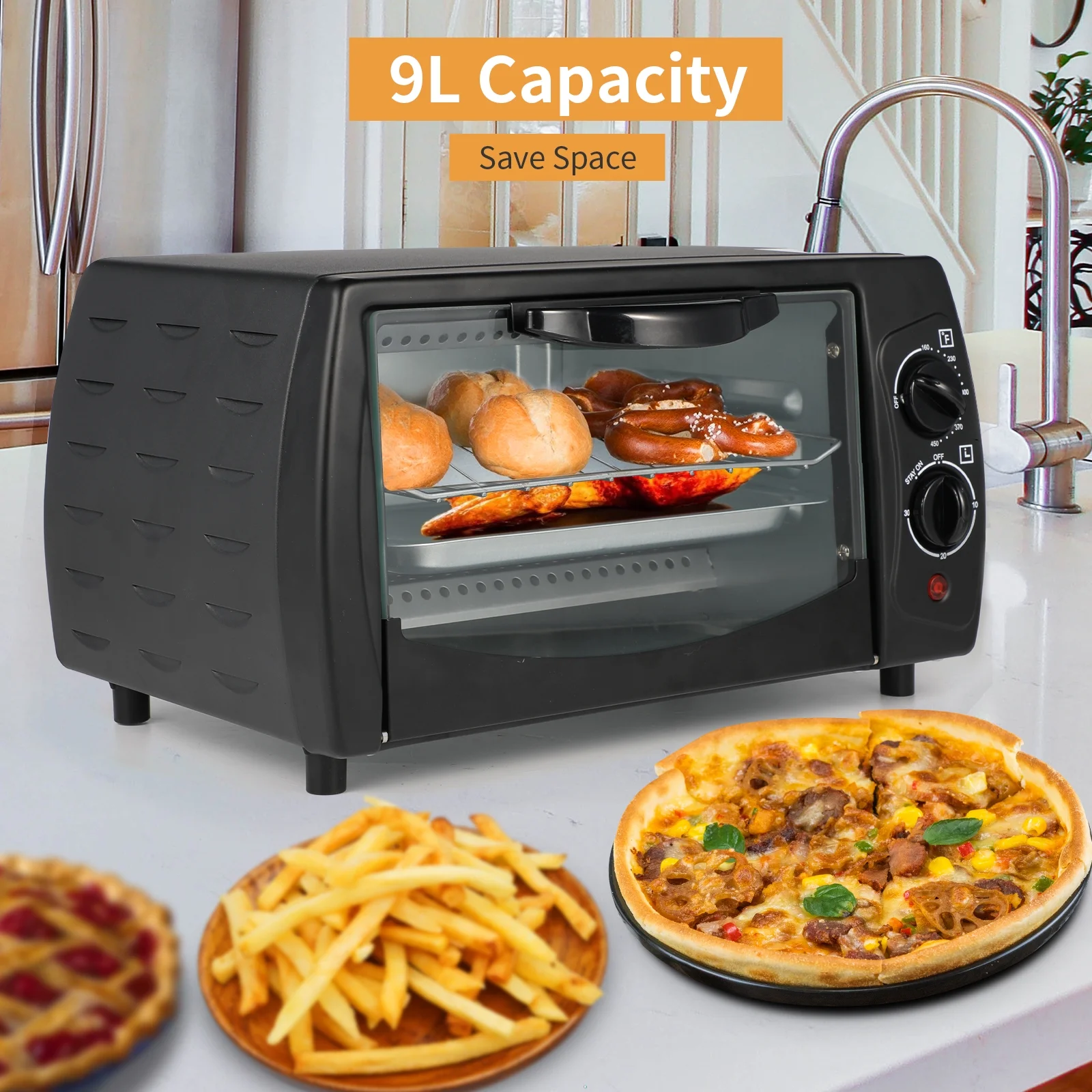 Swonuk 1000 Watt 4 Slice Toaster Oven in Black with Timer
