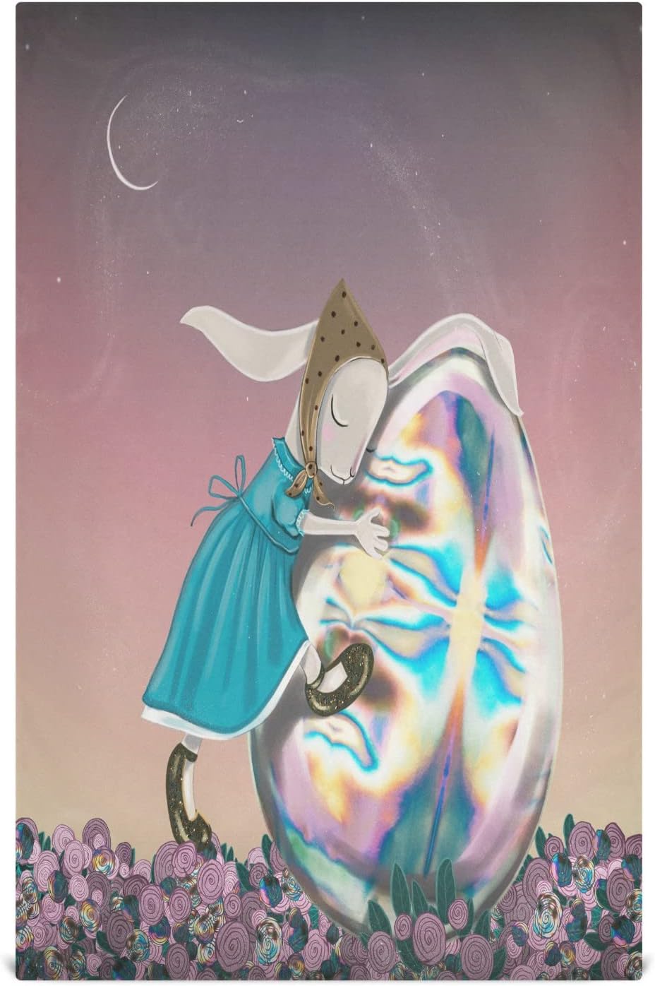 Easter Bunny Floral Kitchen Tea Towels Set of 4 Absorbent Hand Dish Towels, Unique Silvery Egg Dishcloths Lint-Free 18x28 Inch Fast Drying for Cooking Baking Home Clean