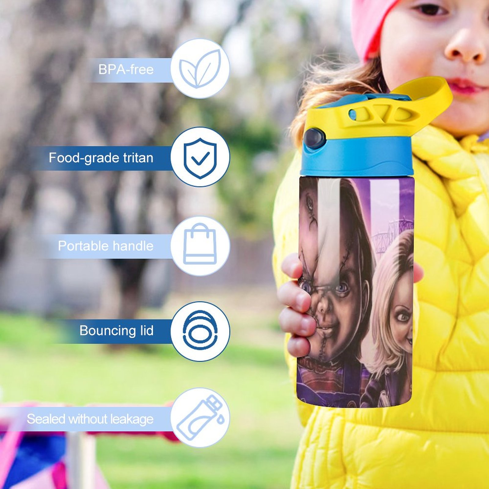 Bride Of Chucky Film Kid's Insulated Water Bottle With Straw Vacuum Stainless Steel Cup Leak-Proof Children Toddler Thermoses