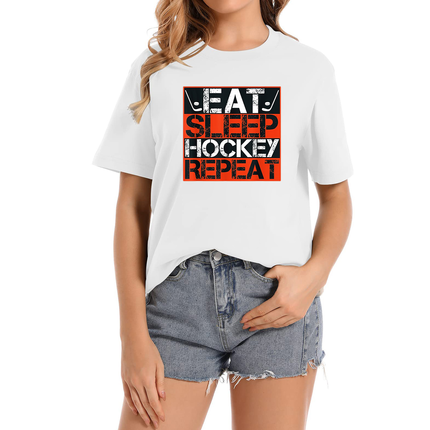 Womens Eat Sleep Hockey Repeat Sport Themed Youth Boy Christmas Tee T-Shirt