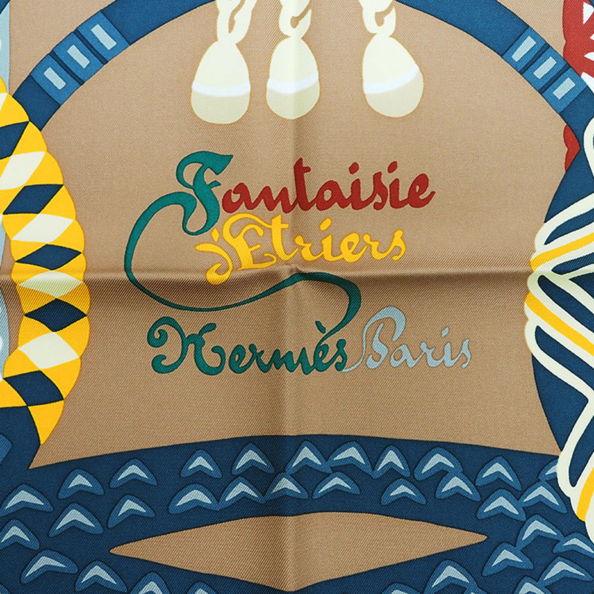 Pre-Owned Hermes HERMES Carre 90 Stirrup Fantasy Creme Noisette Scarf Muffler H003921S Women's Silk Men's (Like New)