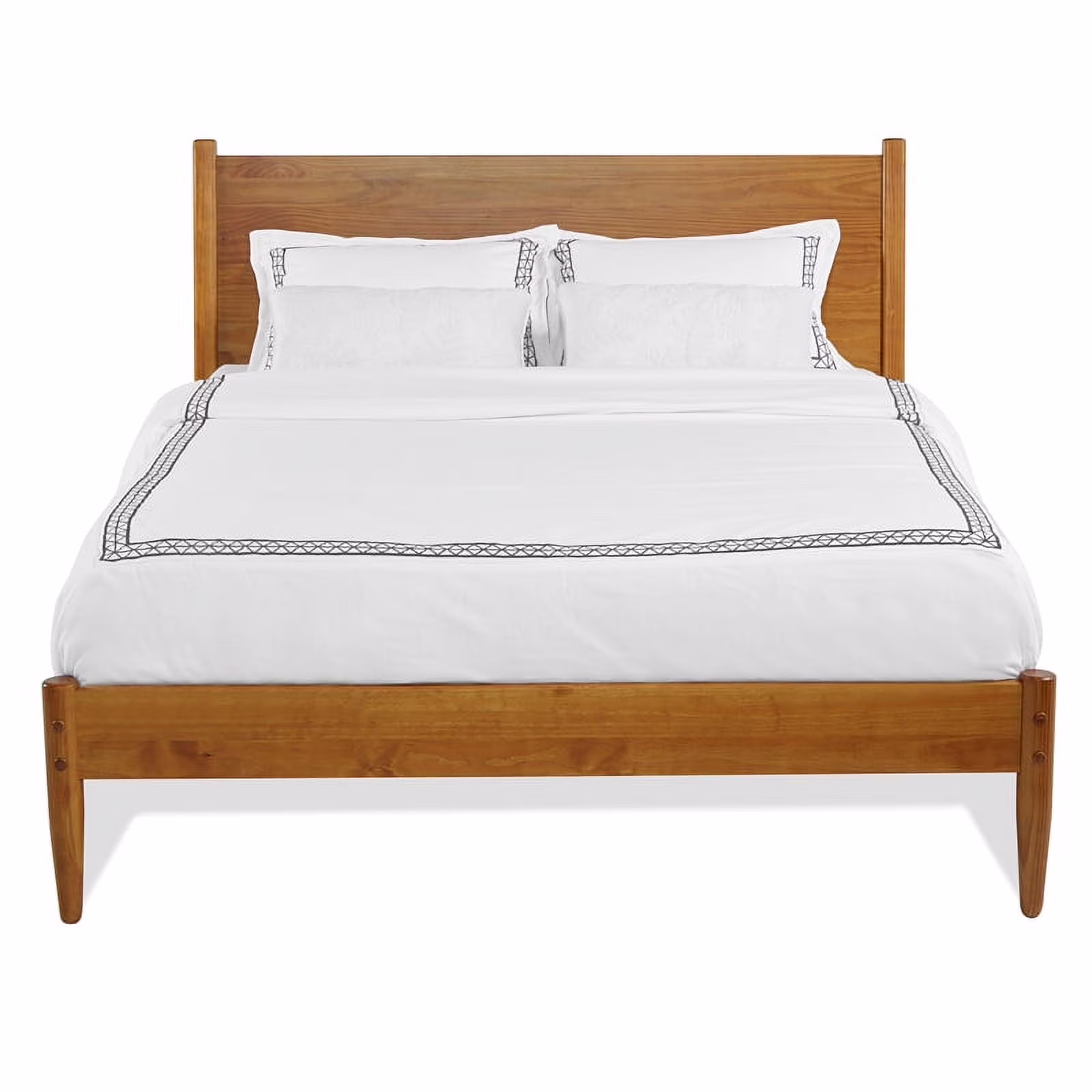 Maklaine Mid-Century Solid Wood Queen Panel Bed in Castanho Oak