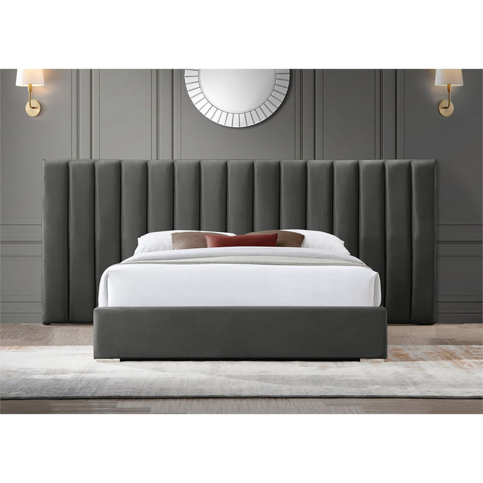 Meridian Furniture Pablo Gray Velvet Queen Bed with Chrome Metal Legs