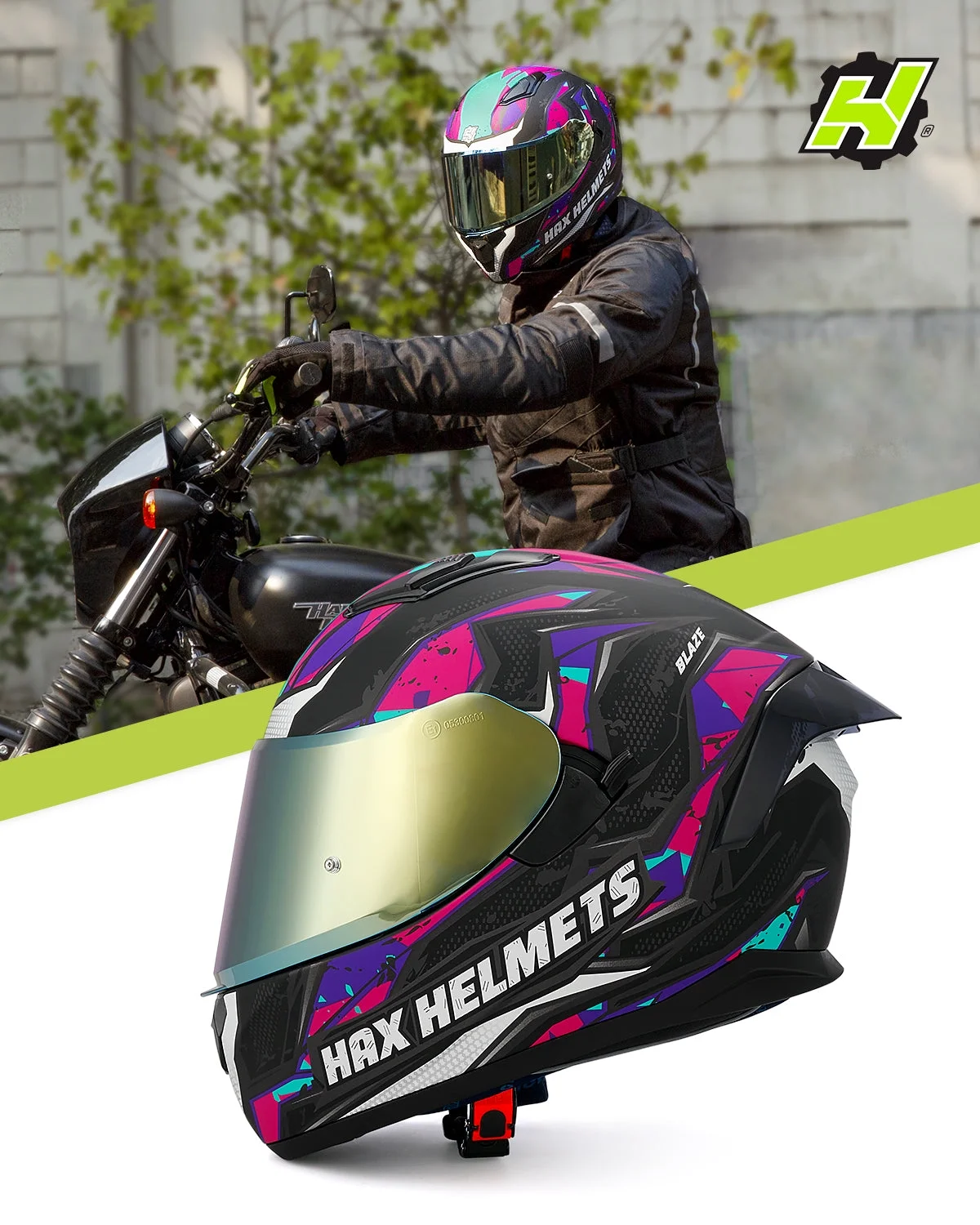 HAX Obsidian Full Face Dual Visor Adult Motorcycle Helmet for Motorbike Street Bike with Pinlock Ready DOT Approved